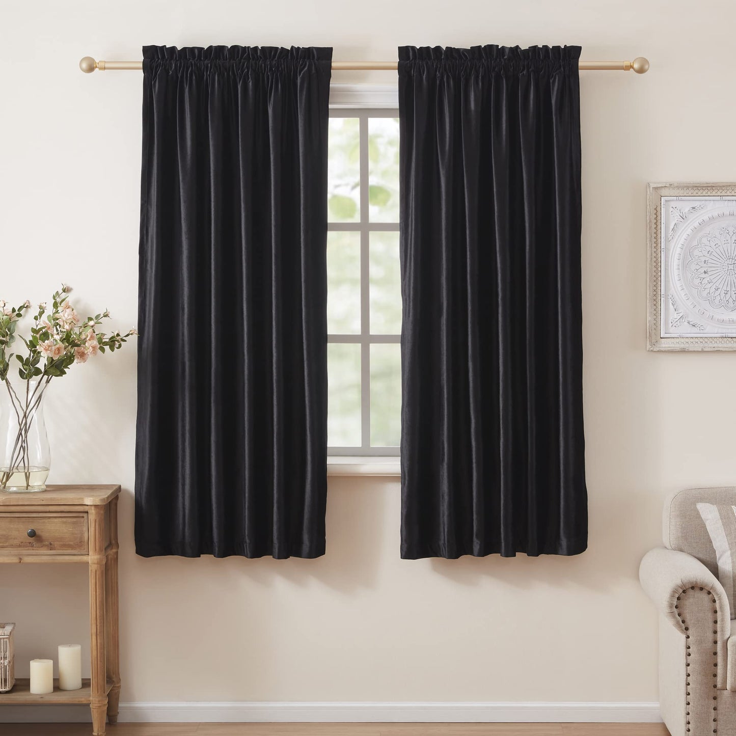 PRIMROSE Velvet Curtains 84 inch for Living Room Champagne Beige Rod Pocket Window Drapes Treatment Semi Room Darkening Decor Curtains for Bedroom Set of 2 Panels