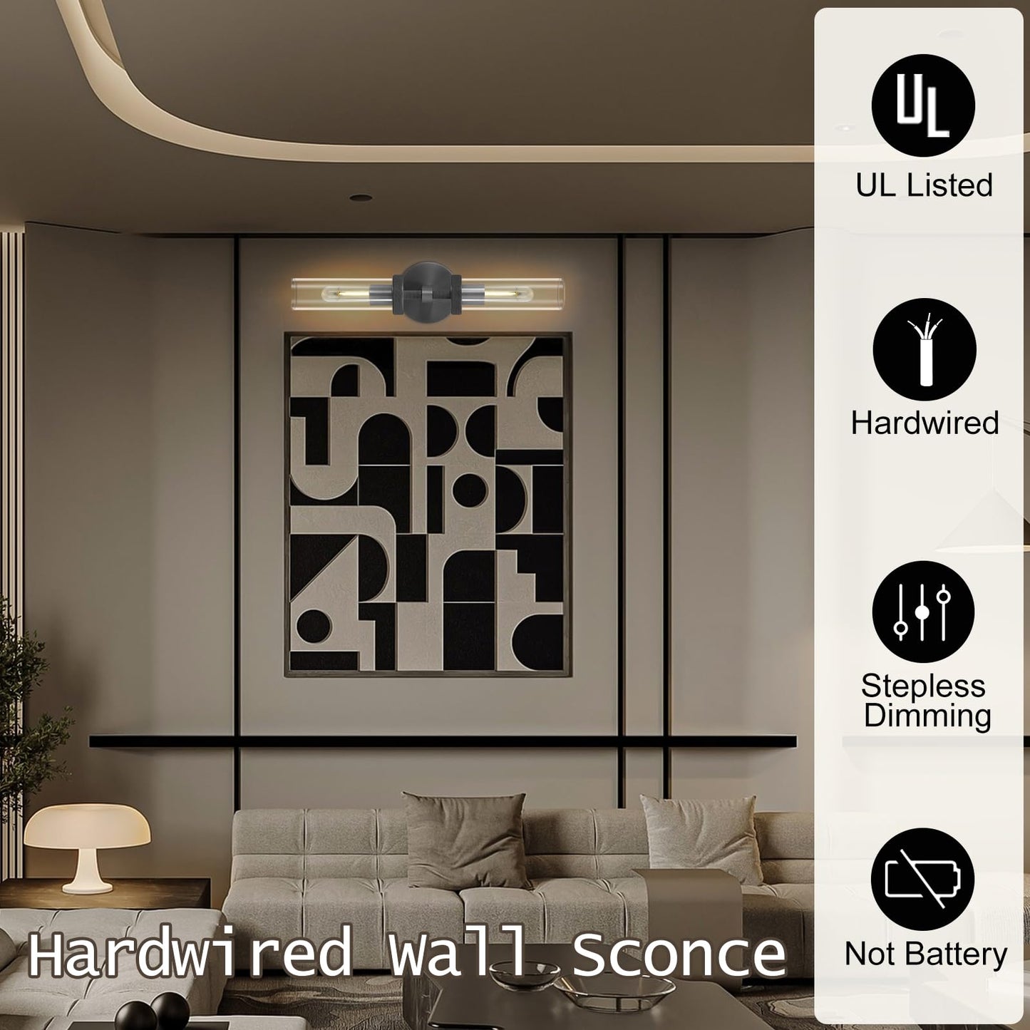 Brass Wall Sconces Set of Two, 19" Knurled Gold Sconces Wall Lighting, Tube Glass Bathroom Sconces Wall Lights for Bedroom Living Room Vanity Sconce Wall Lamp for Hallway, Staircase