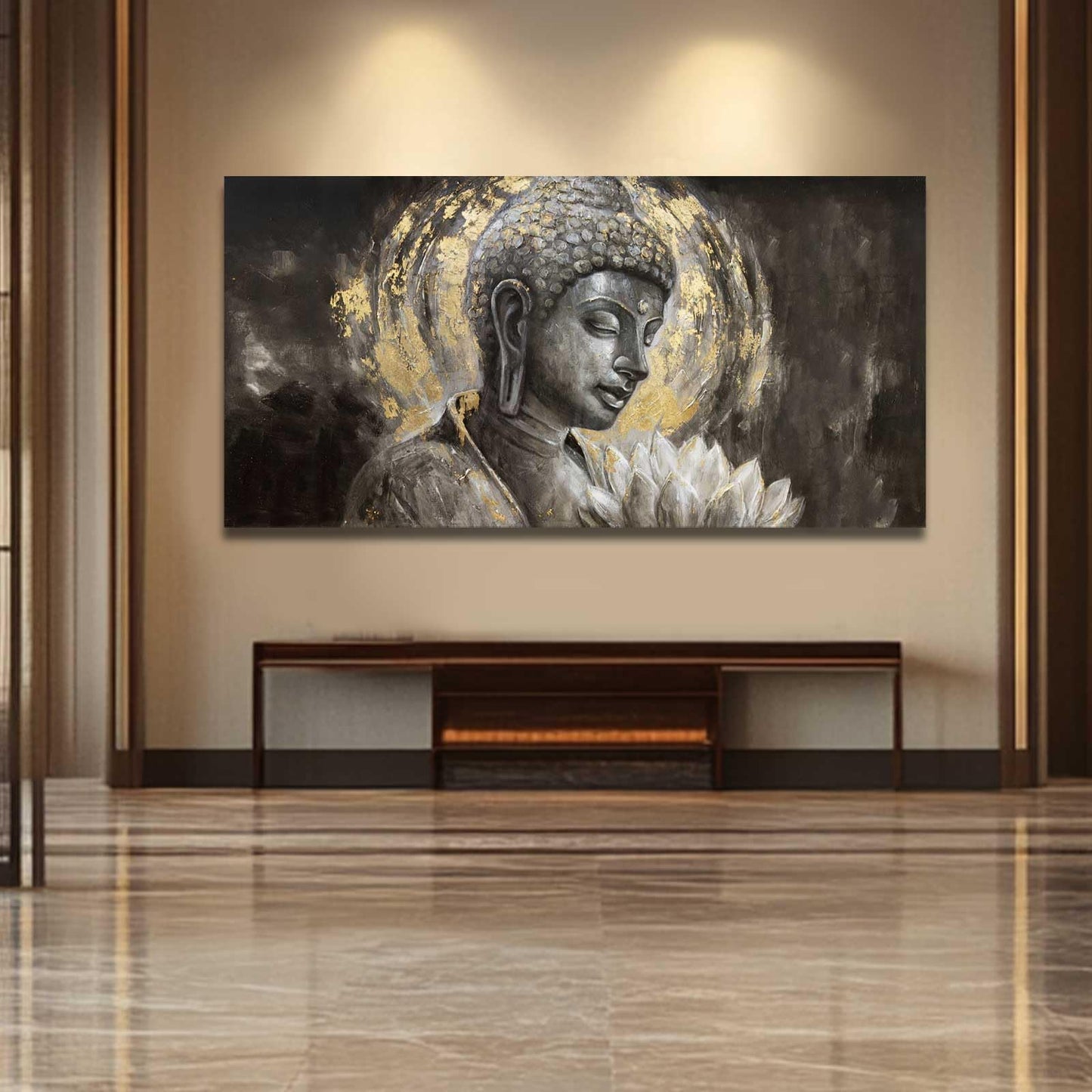 MLART99 Blue and White Abstract Wall Art Grunge Posters Gold Painting for Home Office 29"x 58" Gallery Wall Prints Large Size Artwork for Walls