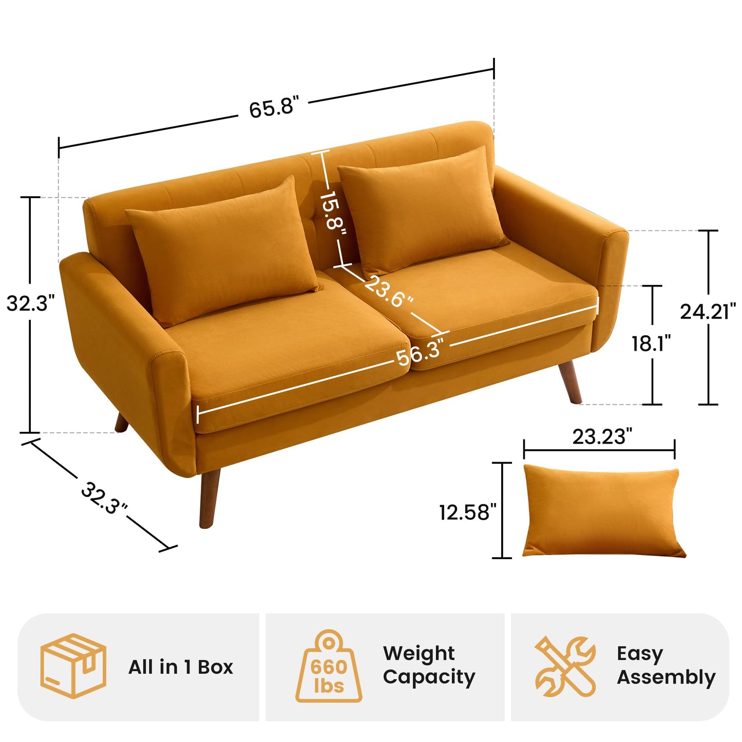 Tbfit 65" W Loveseat Sofa, Mid Century Modern Love Seat Couches for Living Room, Button Tufted Upholstered Small Couch for Bedroom, Solid and Easy to Install Love Seats Furniture, Grey