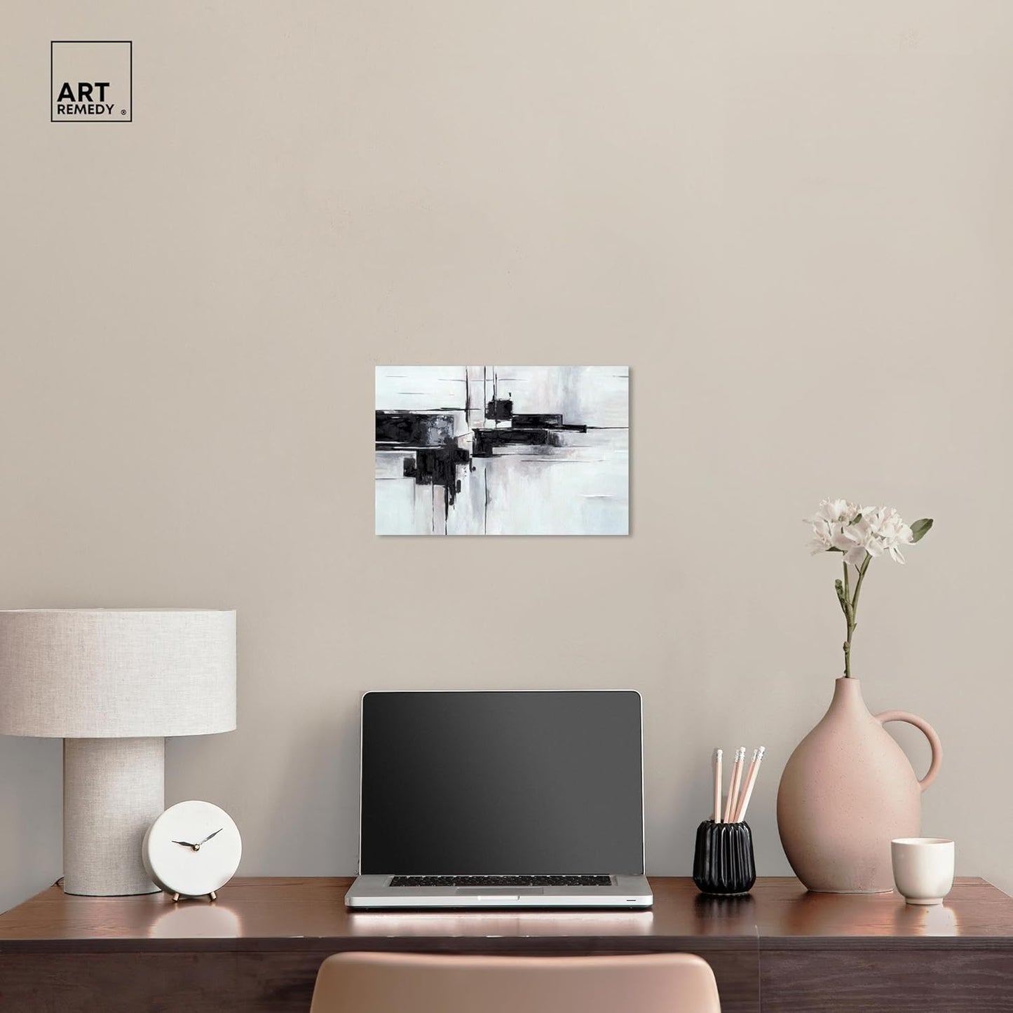 Abstract Journey Canvas Black and White Art, Gold Frame, 45" x 30"