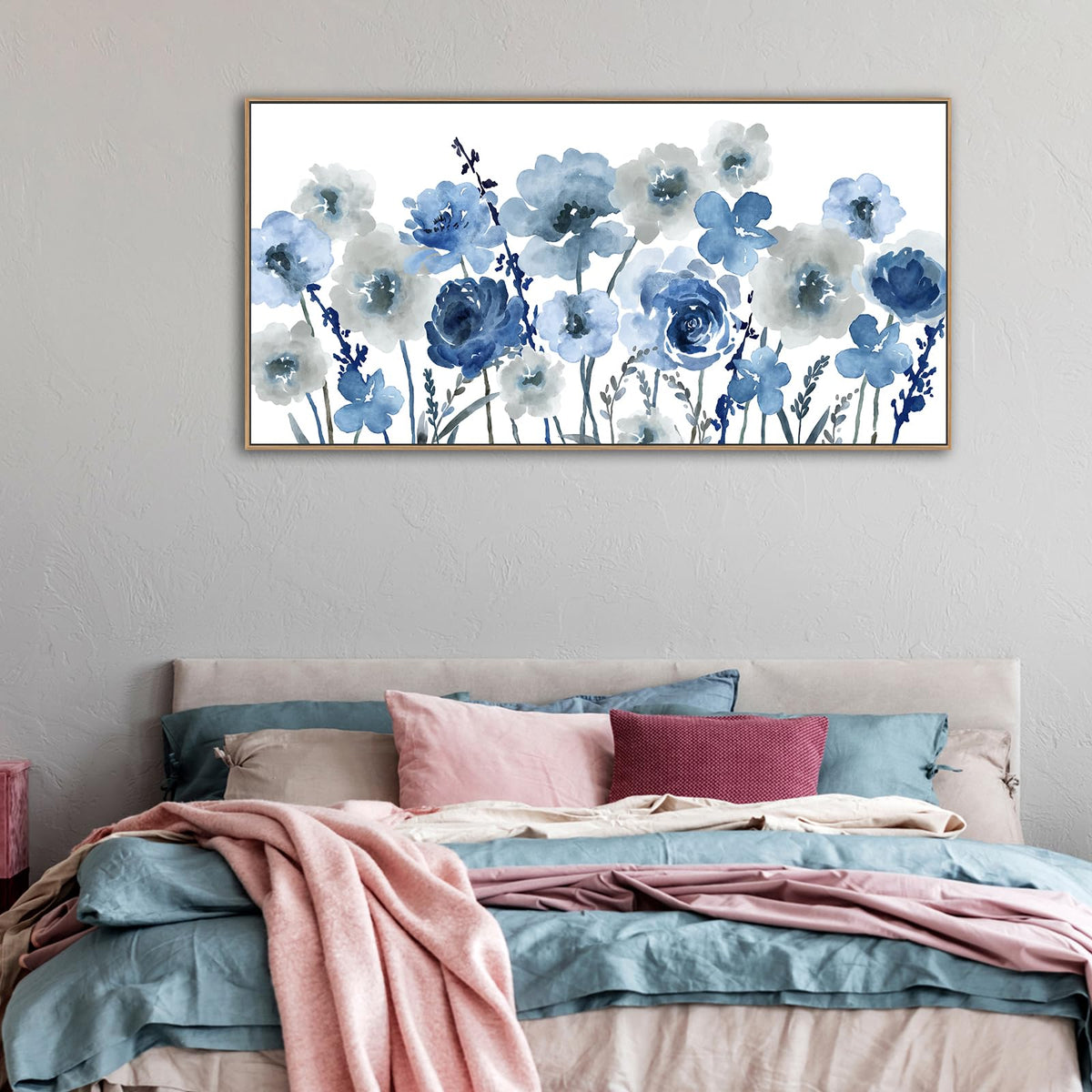 VEAEE Teal Framed Abstract Wall Art - Turquoise Green Colorful Modern Canvas Pictures, Living Room Wall Decor, Contemporary Landscape Painting Prints for Bedroom Bathroom Office Decor 20" x 40"