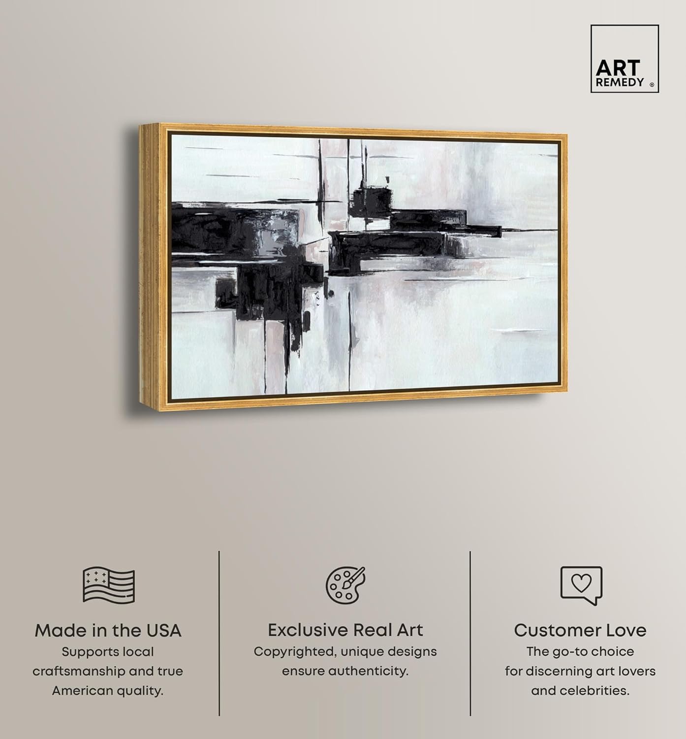 Abstract Journey Canvas Black and White Art, Gold Frame, 45" x 30"