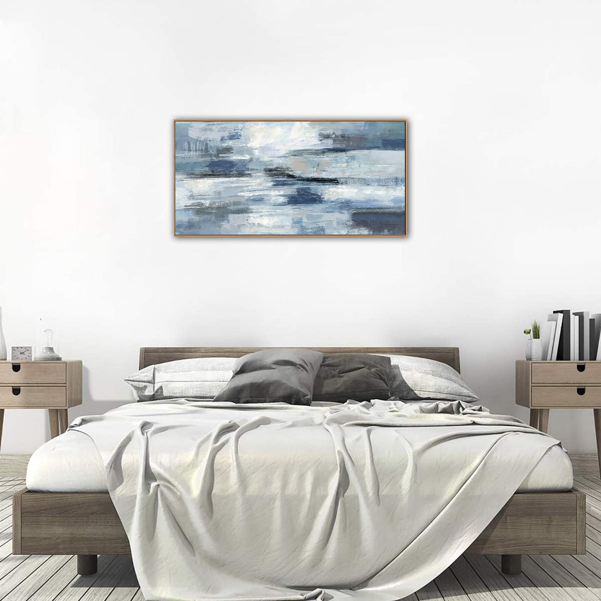 VEAEE Teal Framed Abstract Wall Art - Turquoise Green Colorful Modern Canvas Pictures, Living Room Wall Decor, Contemporary Landscape Painting Prints for Bedroom Bathroom Office Decor 20" x 40"