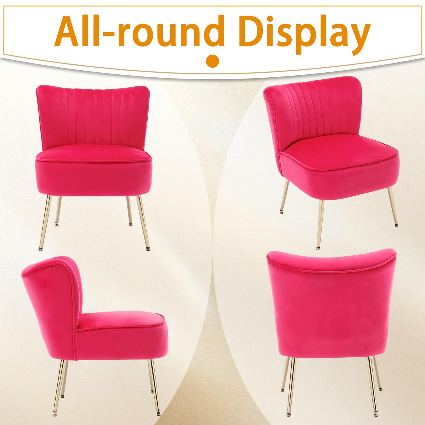 ABET Accent Chairs Set of 2, Velvet Armless Living Room Chairs with Tufted Wingback Thicken Cushion Gold Metal Legs, Comfy Upholstered Side Chairs Slipper Chairs Club Chairs for Bedroom, Beige