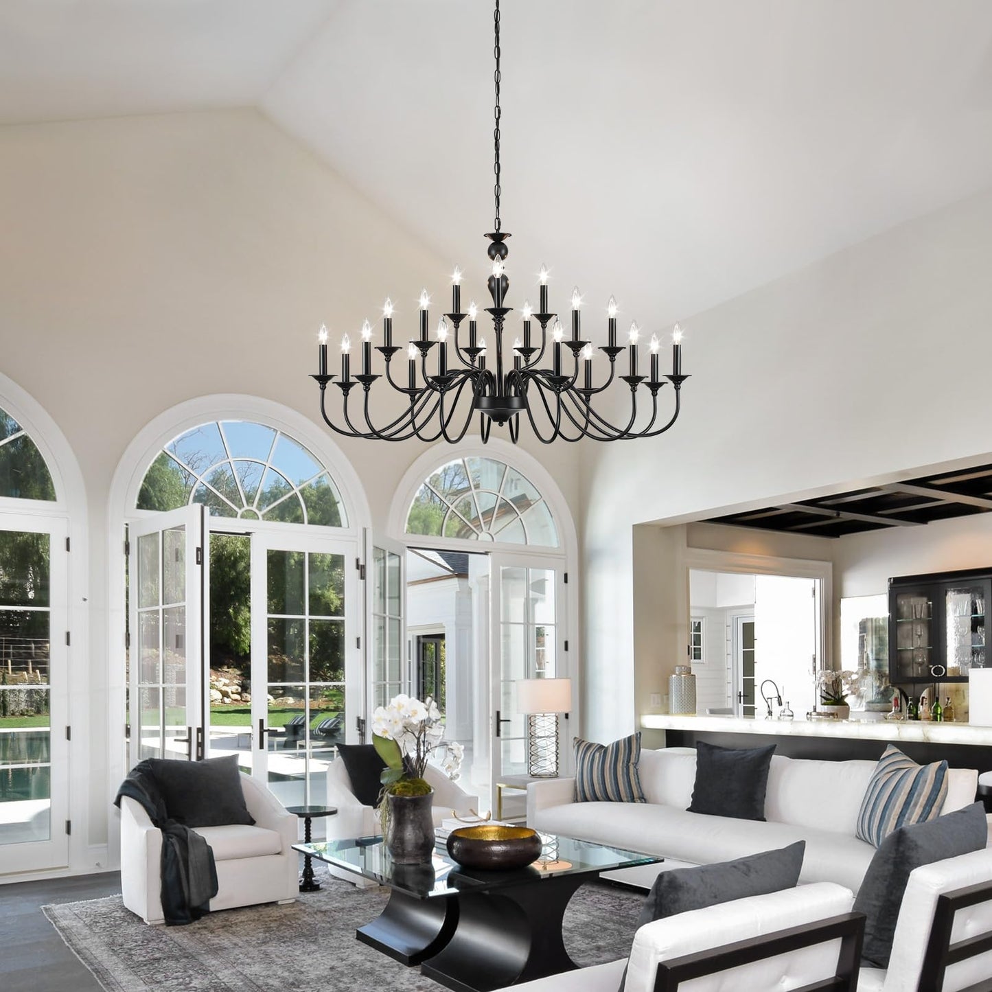 15 Light Black Farmhouse Chandeliers for Dining Room Light Fixtures Over Table, Vintage Candle Large Chandelier for Living Room Foyer Staircase Restaurant Showroom Villa