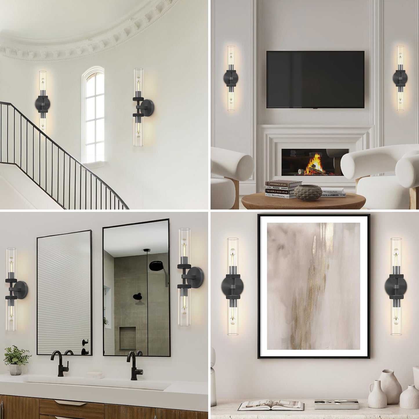Brass Wall Sconces Set of Two, 19" Knurled Gold Sconces Wall Lighting, Tube Glass Bathroom Sconces Wall Lights for Bedroom Living Room Vanity Sconce Wall Lamp for Hallway, Staircase