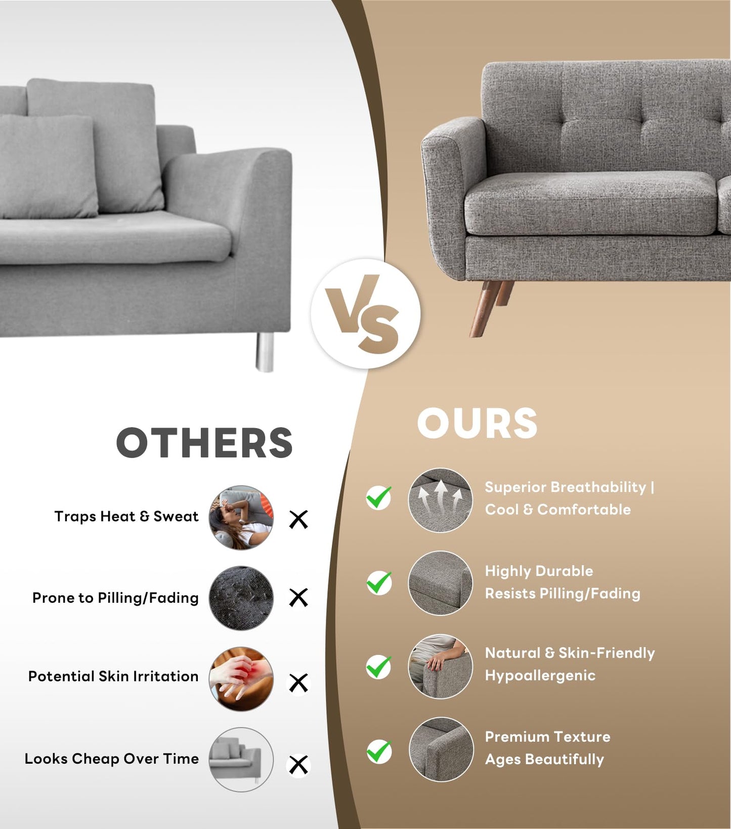 Tbfit 65" W Loveseat Sofa, Mid Century Modern Love Seat Couches for Living Room, Button Tufted Upholstered Small Couch for Bedroom, Solid and Easy to Install Love Seats Furniture, Grey