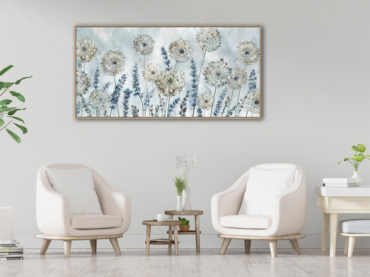 VEAEE Teal Framed Abstract Wall Art - Turquoise Green Colorful Modern Canvas Pictures, Living Room Wall Decor, Contemporary Landscape Painting Prints for Bedroom Bathroom Office Decor 20" x 40"