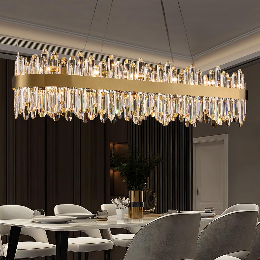 Gold Modern Oval Crystal Chandelier, 16-Lights Luxury Chandeliers Modern 2-Tiers K9 Crystal Chandelier Pendant, Light Fixture G9 Lights for Dining Living Room Entryway Kitchen Dia 23 inch