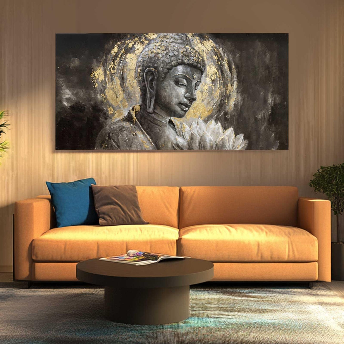 MLART99 Blue and White Abstract Wall Art Grunge Posters Gold Painting for Home Office 29"x 58" Gallery Wall Prints Large Size Artwork for Walls