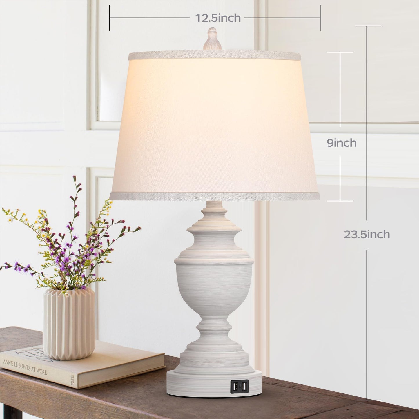 CeramicTable Lamps Set of 2 Lamps for Bedroom Living Room Office 26" Rotary Coastal Bedside Lamp for Nightstand with 2 USB Ports 3-Colors