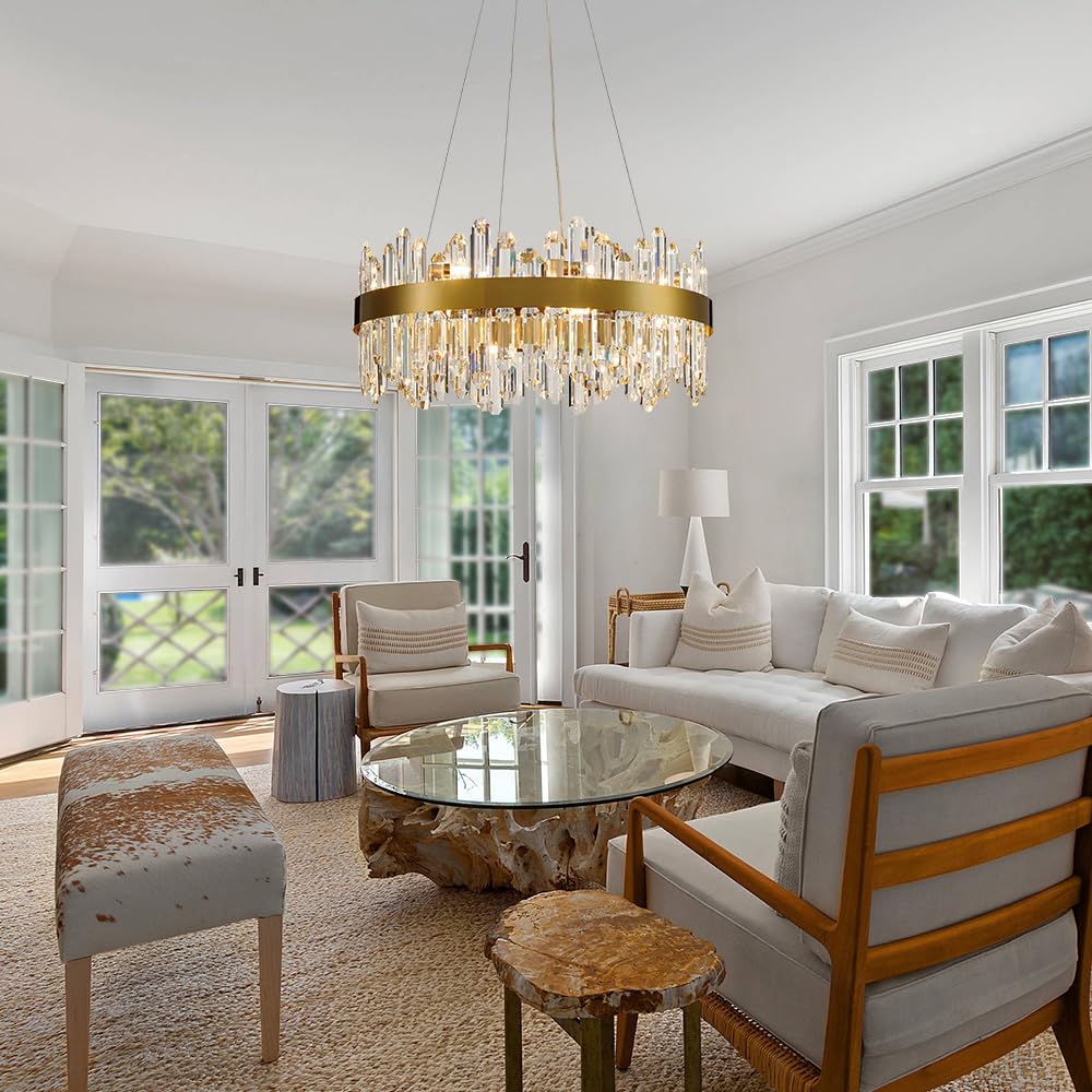 Gold Modern Oval Crystal Chandelier, 16-Lights Luxury Chandeliers Modern 2-Tiers K9 Crystal Chandelier Pendant, Light Fixture G9 Lights for Dining Living Room Entryway Kitchen Dia 23 inch