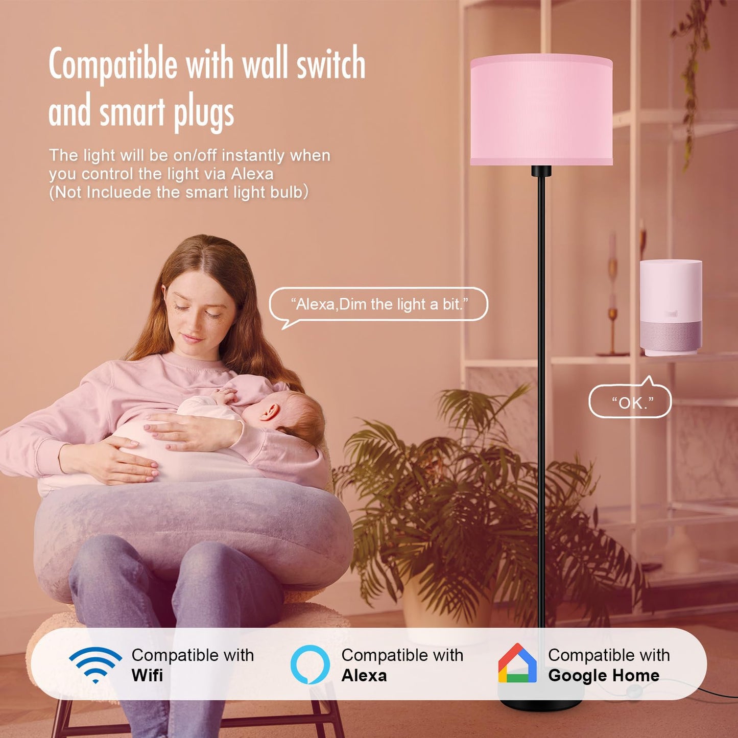 Floor Lamp Black, Standing Lamp, 58" Tall Lamps for Living Room, Simple Pole Lamp with Black Lampshade, On/Off Foot Pedal, Bright Dimming Light for Kids Room Bedroom Office Decor(Without Bulbs)