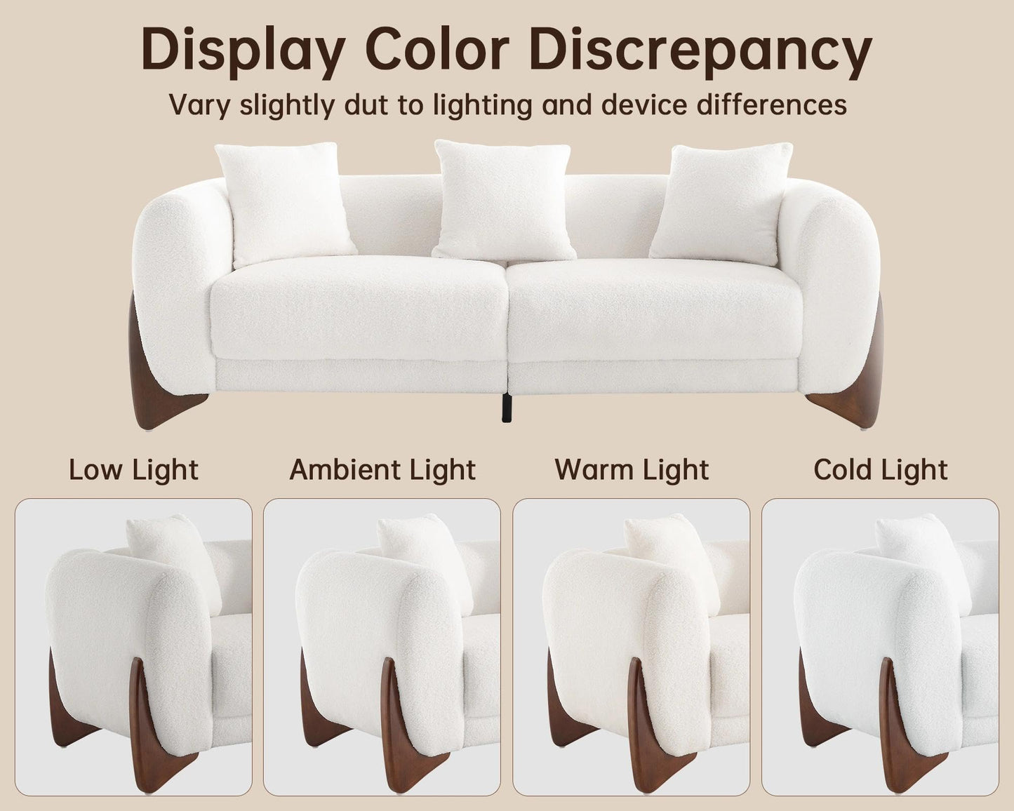 Morden Fort Modern Cloud Couch - 3 Seater Sherpa Boucle Sofa with Wood Legs, Ultra-Thick High Resilience Cushion with 3 Matching Pillows Upholstered Comfy Couch Sofa for Living Room - Off White