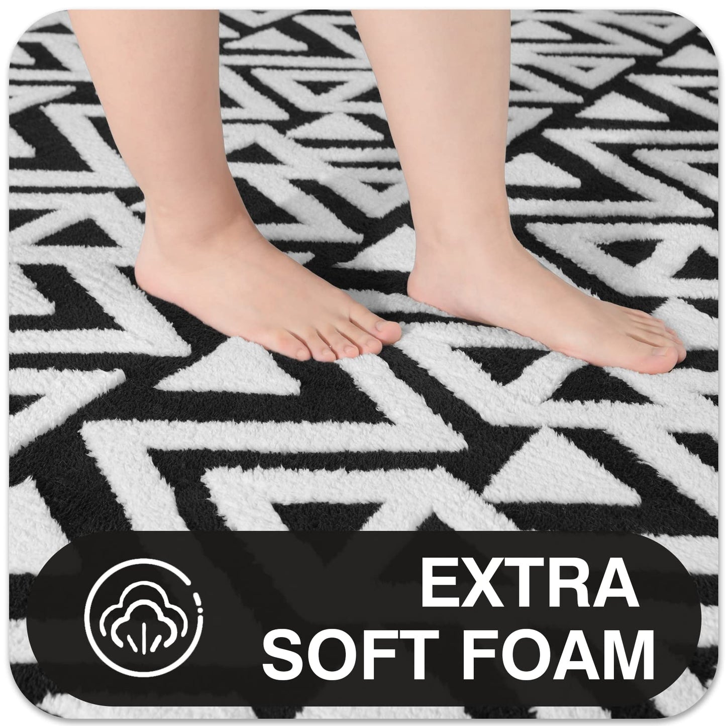 Ompaa Ultra Soft Geometric Bedroom Rugs Memory Foam Carpet, Black 7 x 10 Feet Large, Cozy Area Rugs for Living Room Couch Dorm Bedside Kids Girls Teens Room Nursery Decor Floor Mat