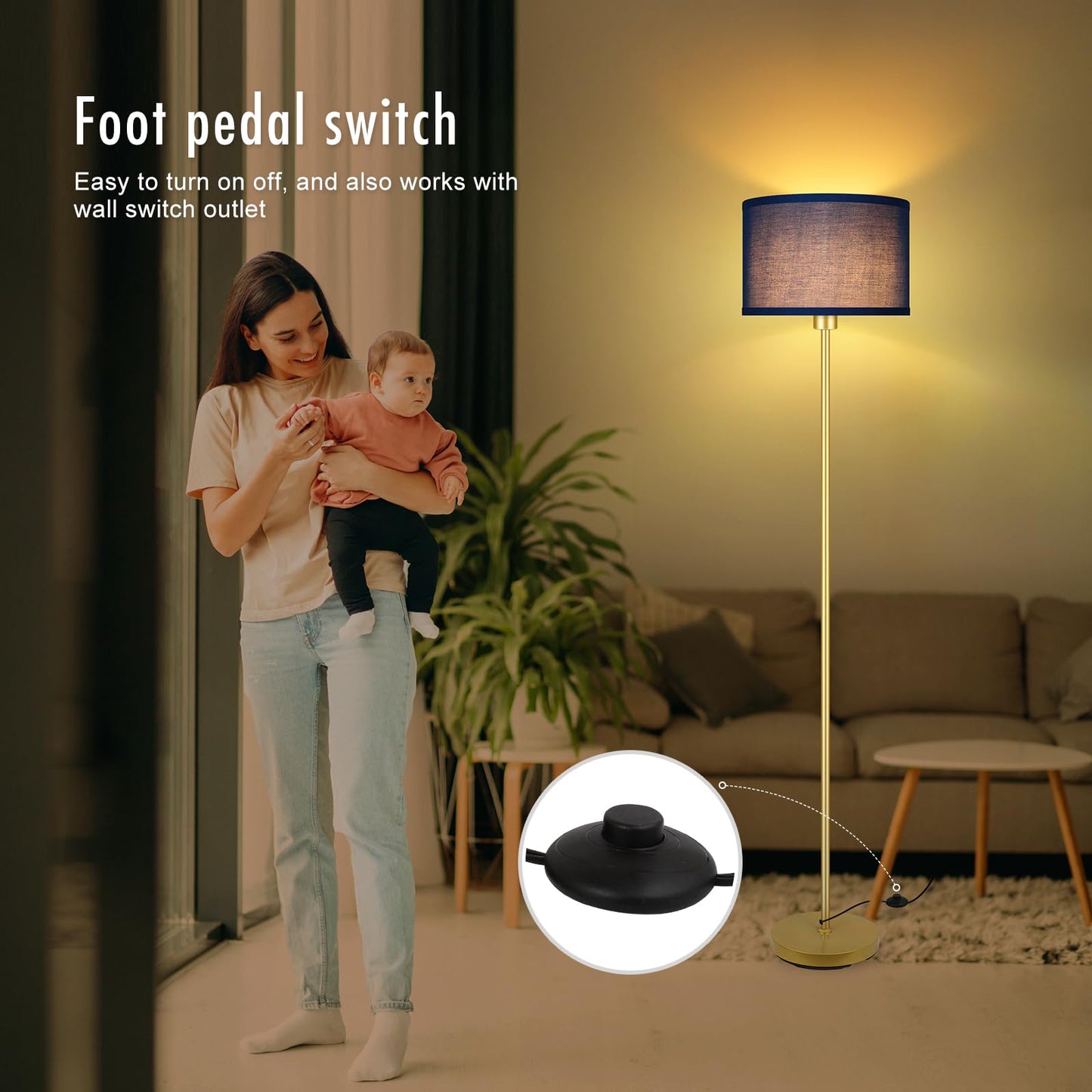 Floor Lamp Black, Standing Lamp, 58" Tall Lamps for Living Room, Simple Pole Lamp with Black Lampshade, On/Off Foot Pedal, Bright Dimming Light for Kids Room Bedroom Office Decor(Without Bulbs)