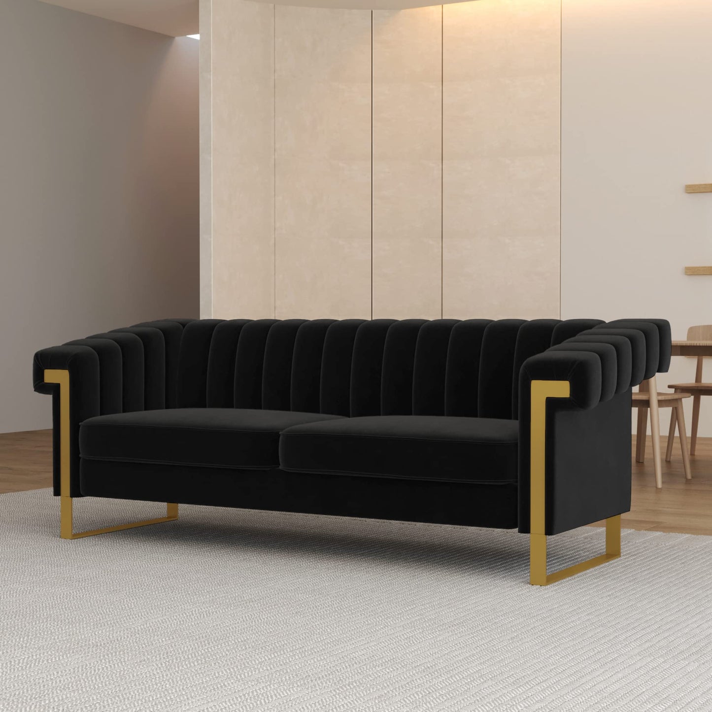 83'' Velvet Couches for Living Room 3-Seater Comfy Sofas Upholstered Modern Couch for Small Spaces Apartment (Cracker Khaki)
