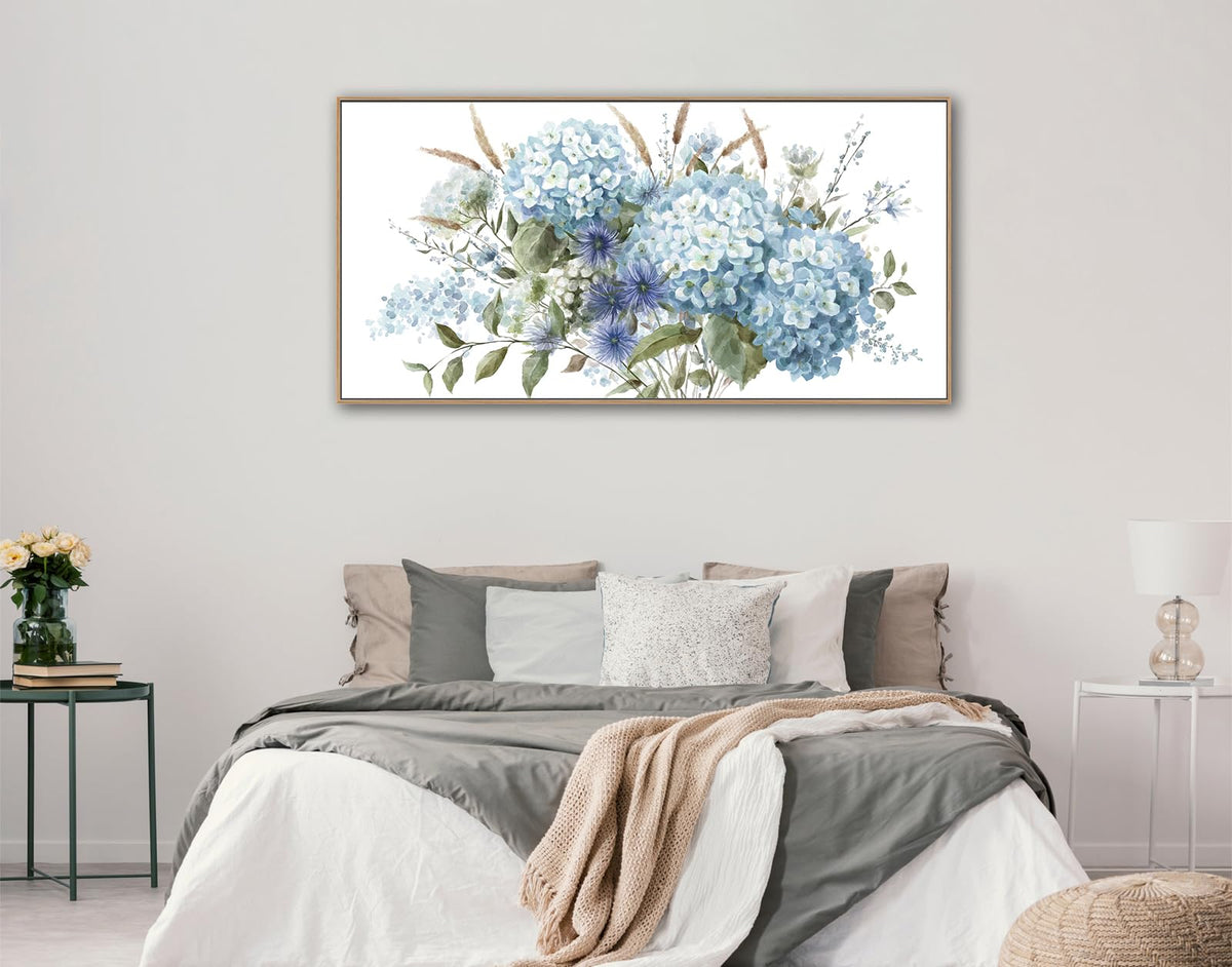 VEAEE Teal Framed Abstract Wall Art - Turquoise Green Colorful Modern Canvas Pictures, Living Room Wall Decor, Contemporary Landscape Painting Prints for Bedroom Bathroom Office Decor 20" x 40"