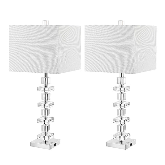 SAFAVIEH Lighting Collection Modern Deco 28-inch Bedroom Living Room Home Office Desk Nightstand Table Lamp Set of 2 (LED Bulbs Included)