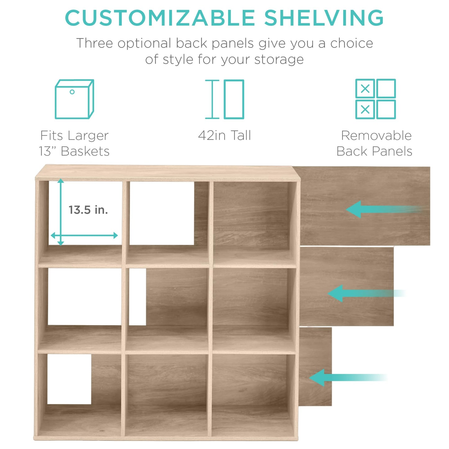Best Choice Products 9-Cube Storage Organizer, 11in Shelf Opening, Bookcase, Display Shelf, Customizable w/ 3 Removable Back Panels - Walnut