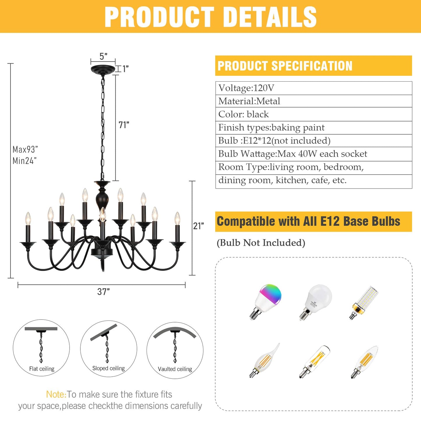 15 Light Black Farmhouse Chandeliers for Dining Room Light Fixtures Over Table, Vintage Candle Large Chandelier for Living Room Foyer Staircase Restaurant Showroom Villa