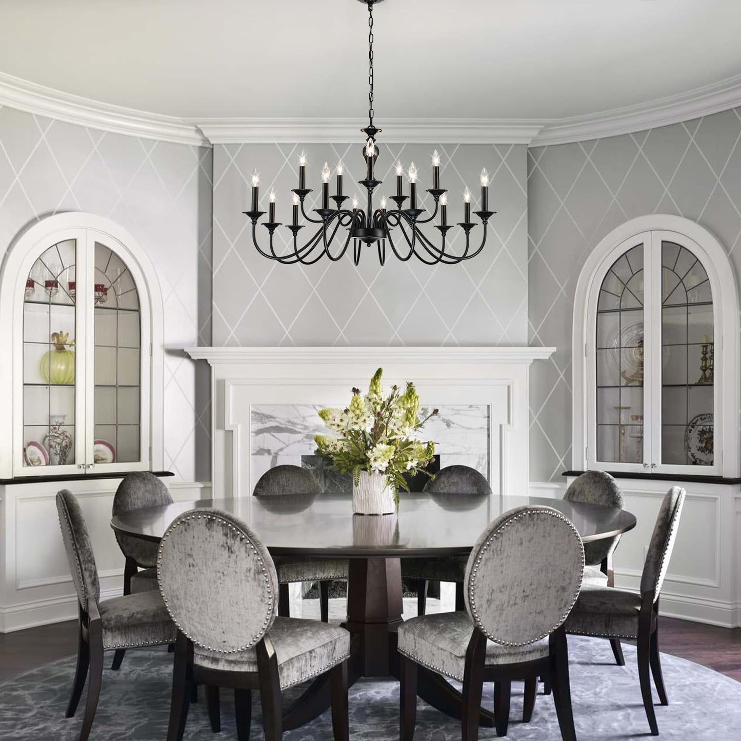 15 Light Black Farmhouse Chandeliers for Dining Room Light Fixtures Over Table, Vintage Candle Large Chandelier for Living Room Foyer Staircase Restaurant Showroom Villa