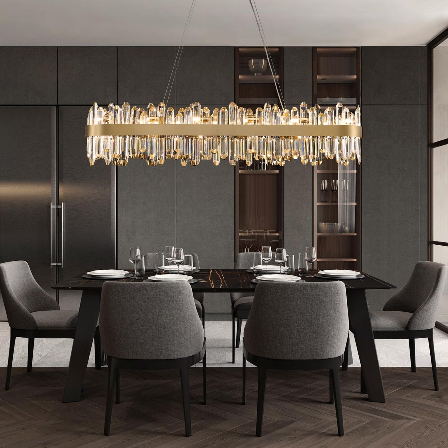 Gold Modern Oval Crystal Chandelier, 16-Lights Luxury Chandeliers Modern 2-Tiers K9 Crystal Chandelier Pendant, Light Fixture G9 Lights for Dining Living Room Entryway Kitchen Dia 23 inch