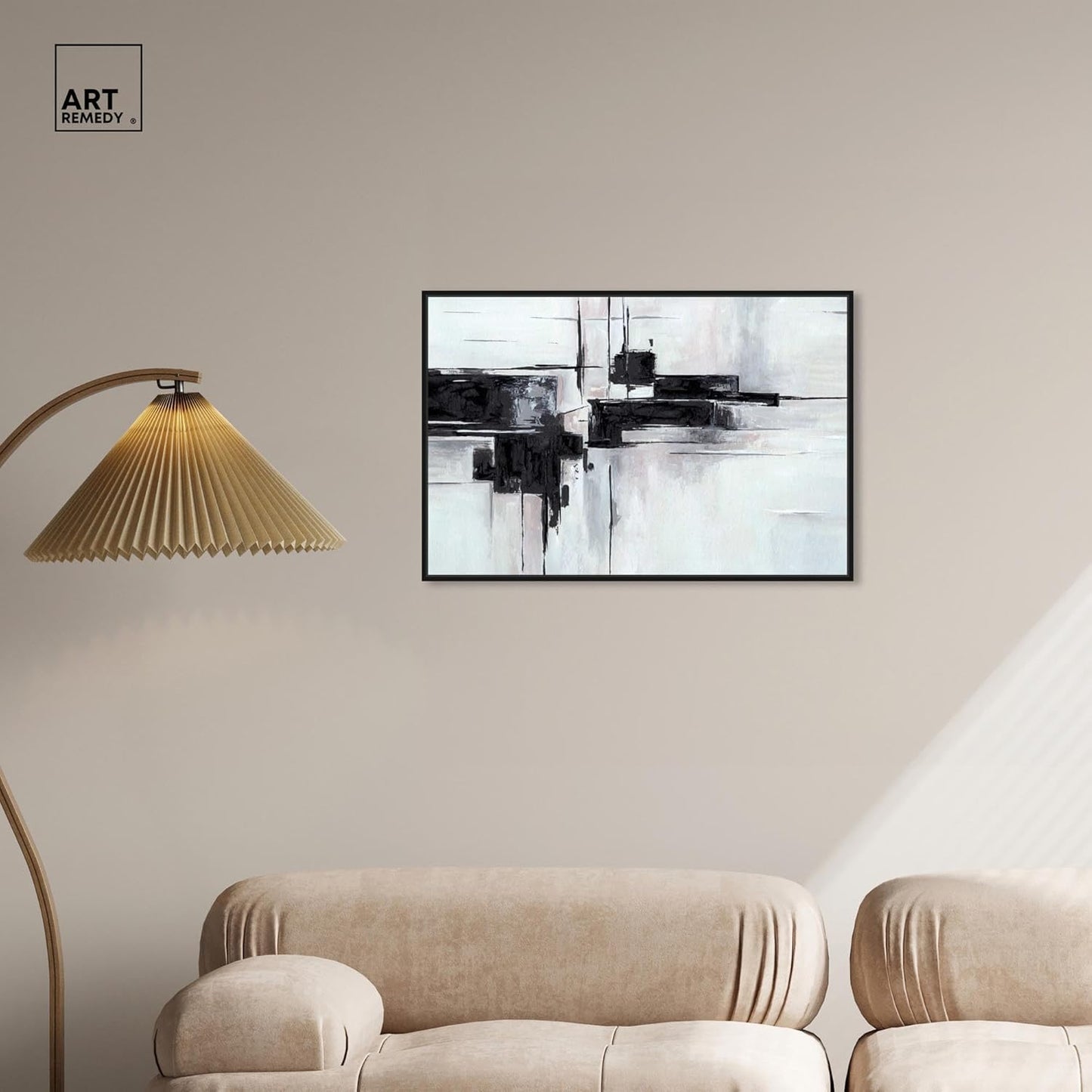 Abstract Journey Canvas Black and White Art, Gold Frame, 45" x 30"