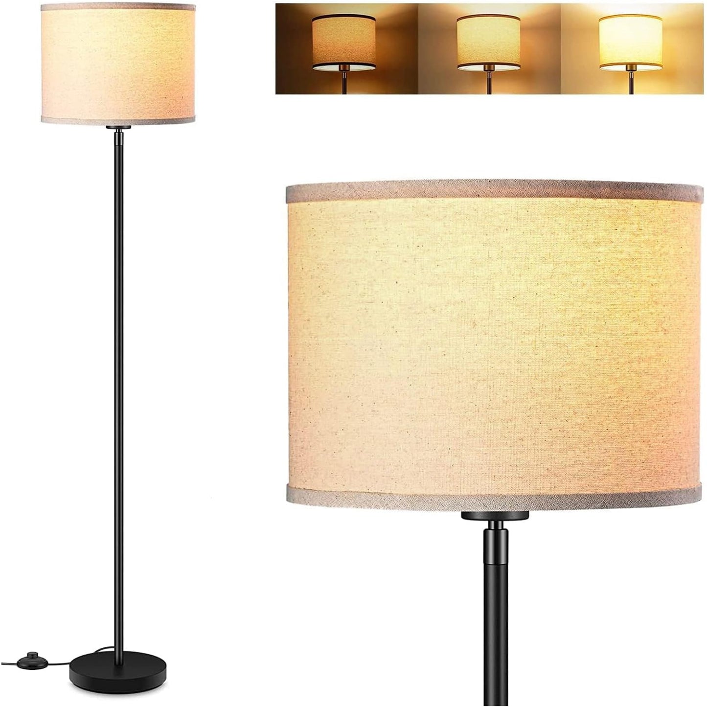 Floor Lamp Black, Standing Lamp, 58" Tall Lamps for Living Room, Simple Pole Lamp with Black Lampshade, On/Off Foot Pedal, Bright Dimming Light for Kids Room Bedroom Office Decor(Without Bulbs)