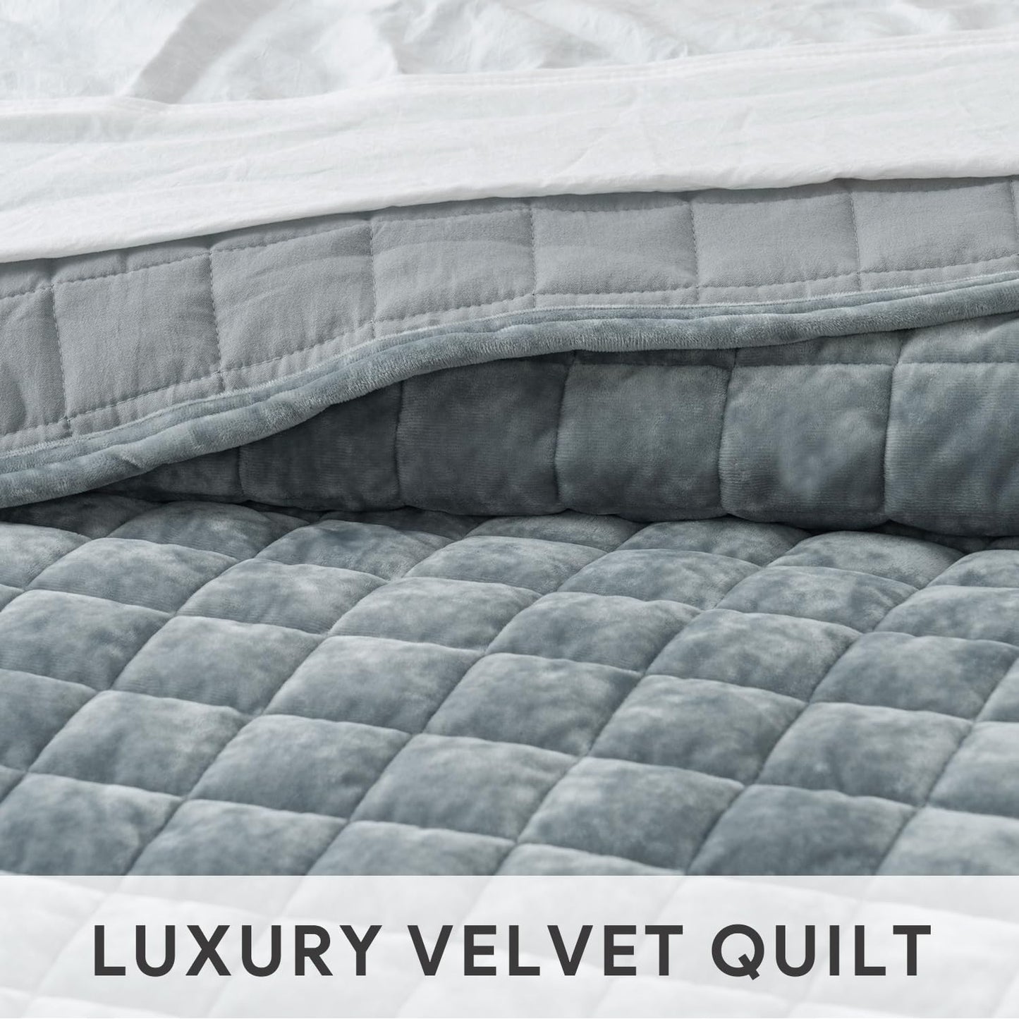 RECYCO Luxury Velvet Quilt Set King Size, Lightweight Velvet Comforter Set, Oversized Bedspread Coverlet Quilted Bedding Set, with 2 Matching Pillow Shams, for All Season, Navy Blue