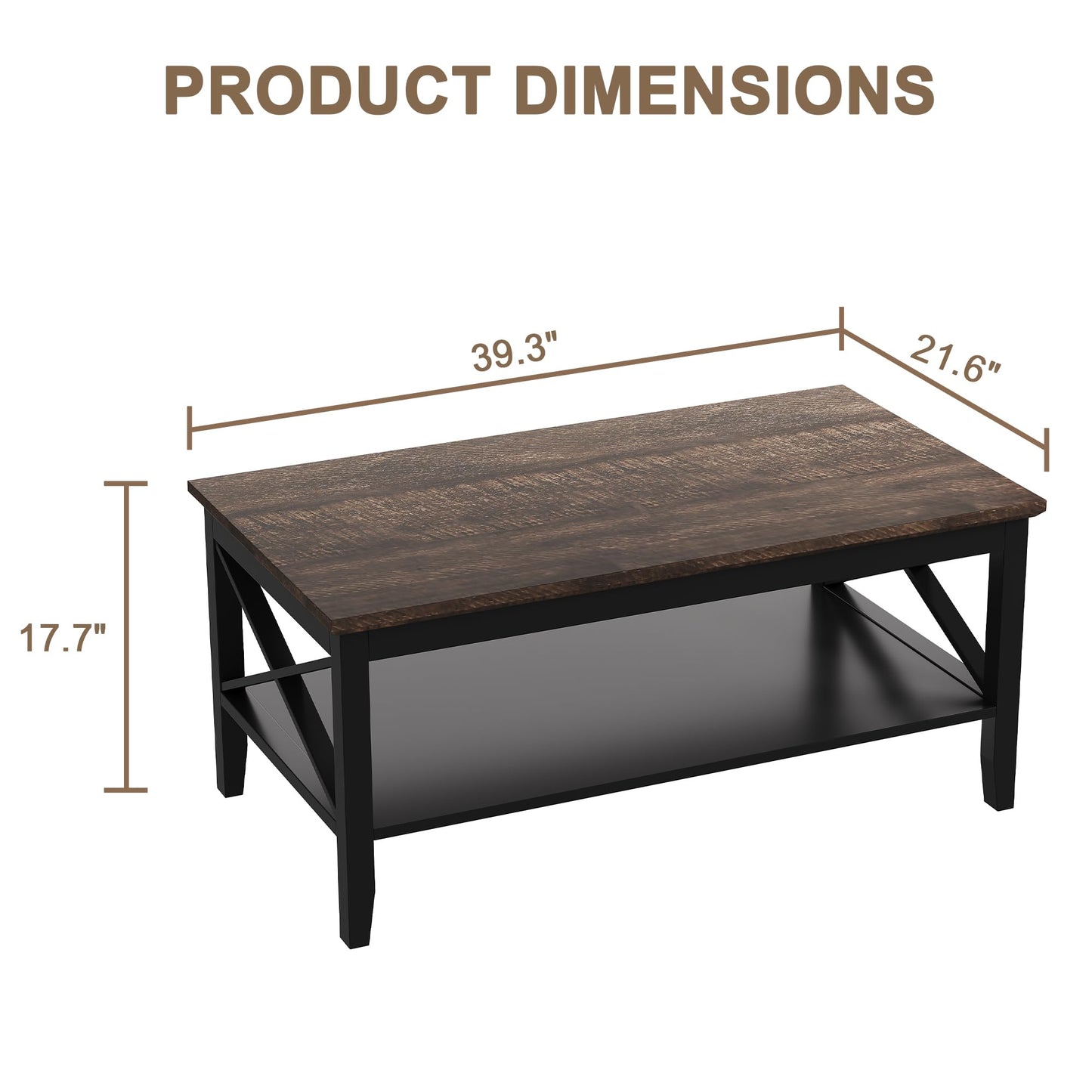 ChooChoo White Coffee Table Classic X Design for Living Room, Rectangular Modern Cocktail Table with Storage Shelf, 39 Inch