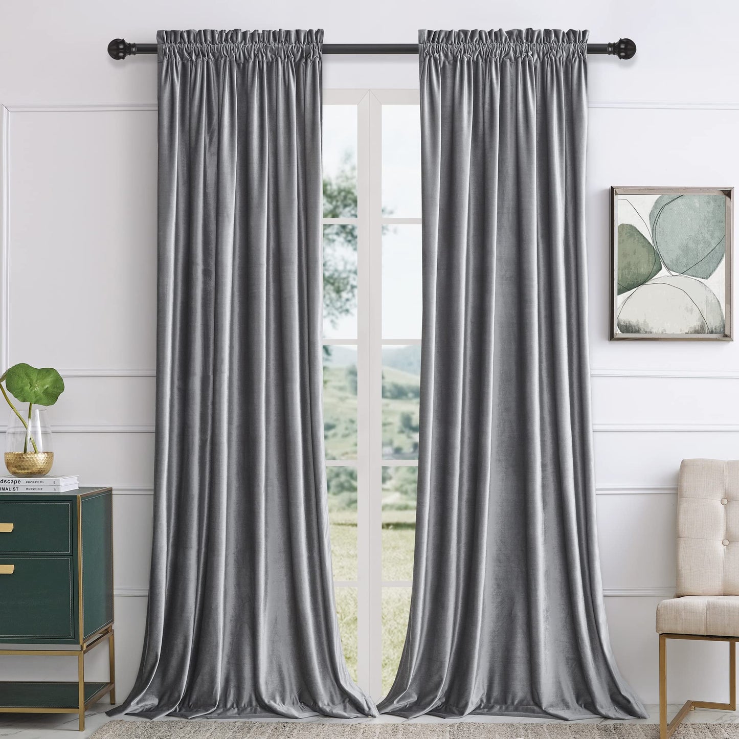 PRIMROSE Velvet Curtains 84 inch for Living Room Champagne Beige Rod Pocket Window Drapes Treatment Semi Room Darkening Decor Curtains for Bedroom Set of 2 Panels