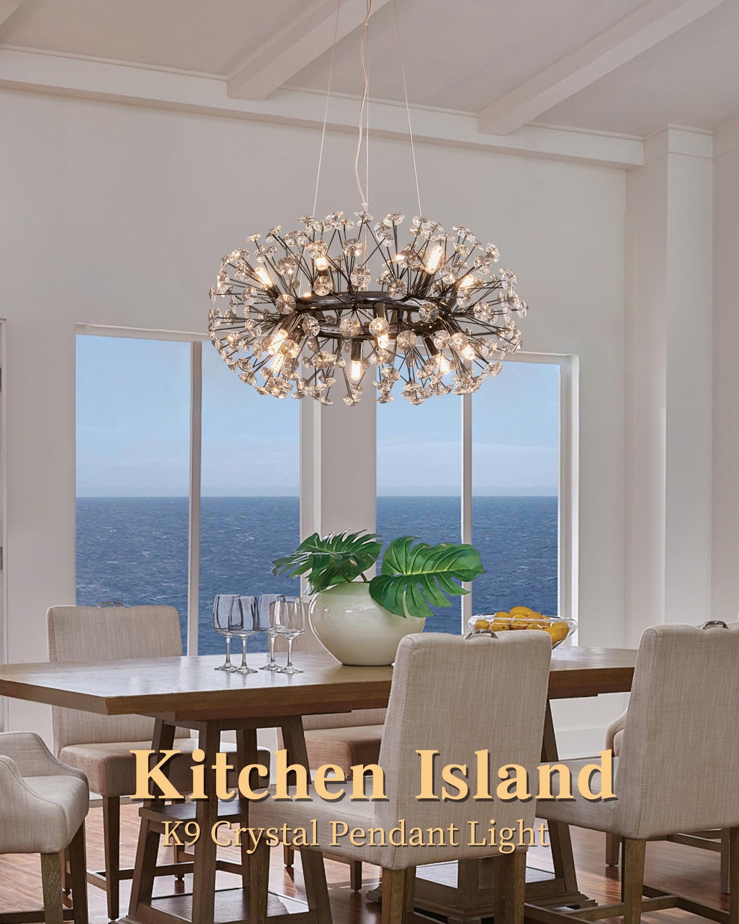 Modern Tree Branch Crystal Chandelier Luxury Silver Crystal Pendant Lighting 18" Contemporary 6-Light Chandeliers for Dining Room Kitchen Bedroom Living Room