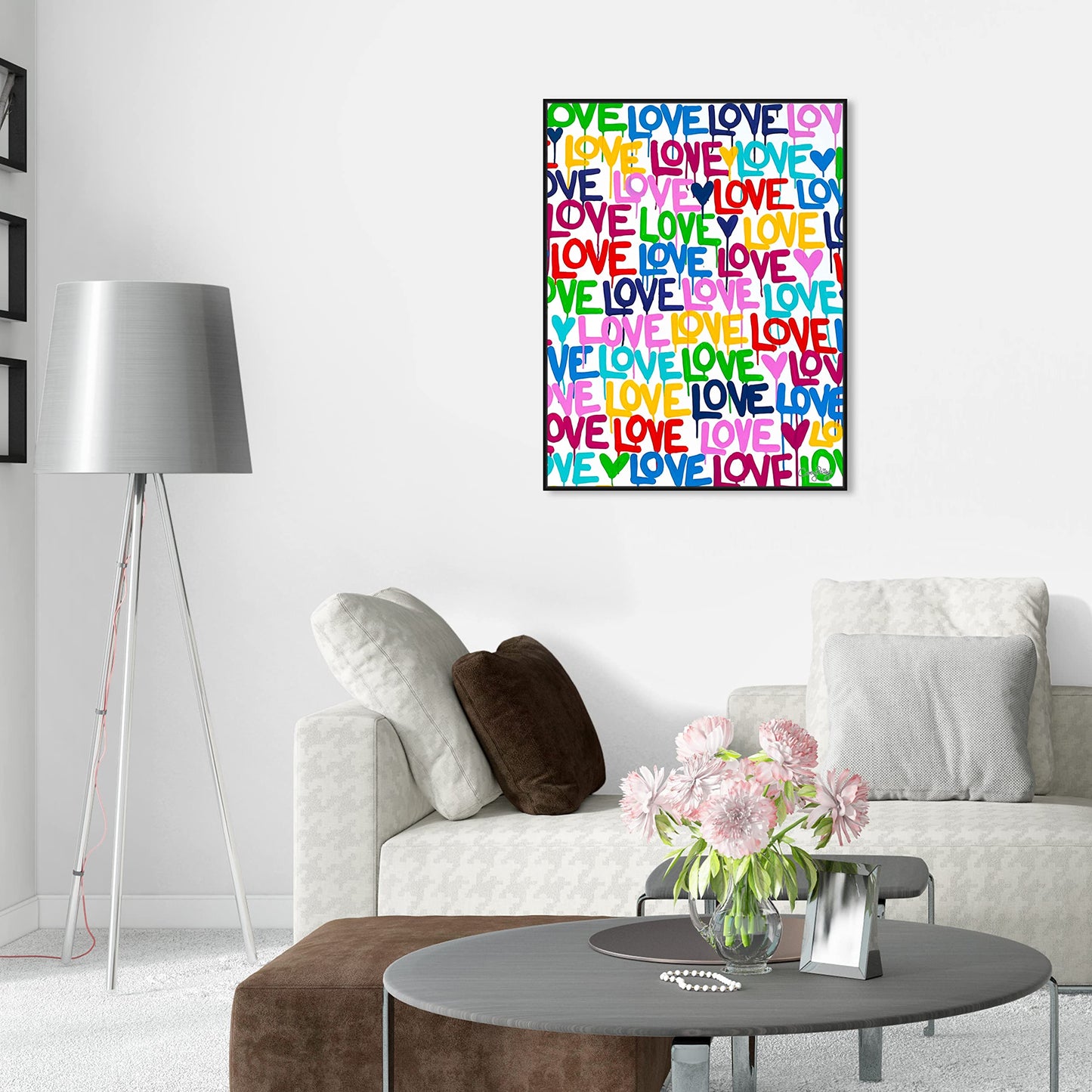 The Oliver Gal Artist Co. Abstract Modern Canvas Wall Art Corey Paige - Drippy Love Living Room Bedroom and Bathroom Home Decor 36 in x 45 in Blue and Pink, Gold Frame
