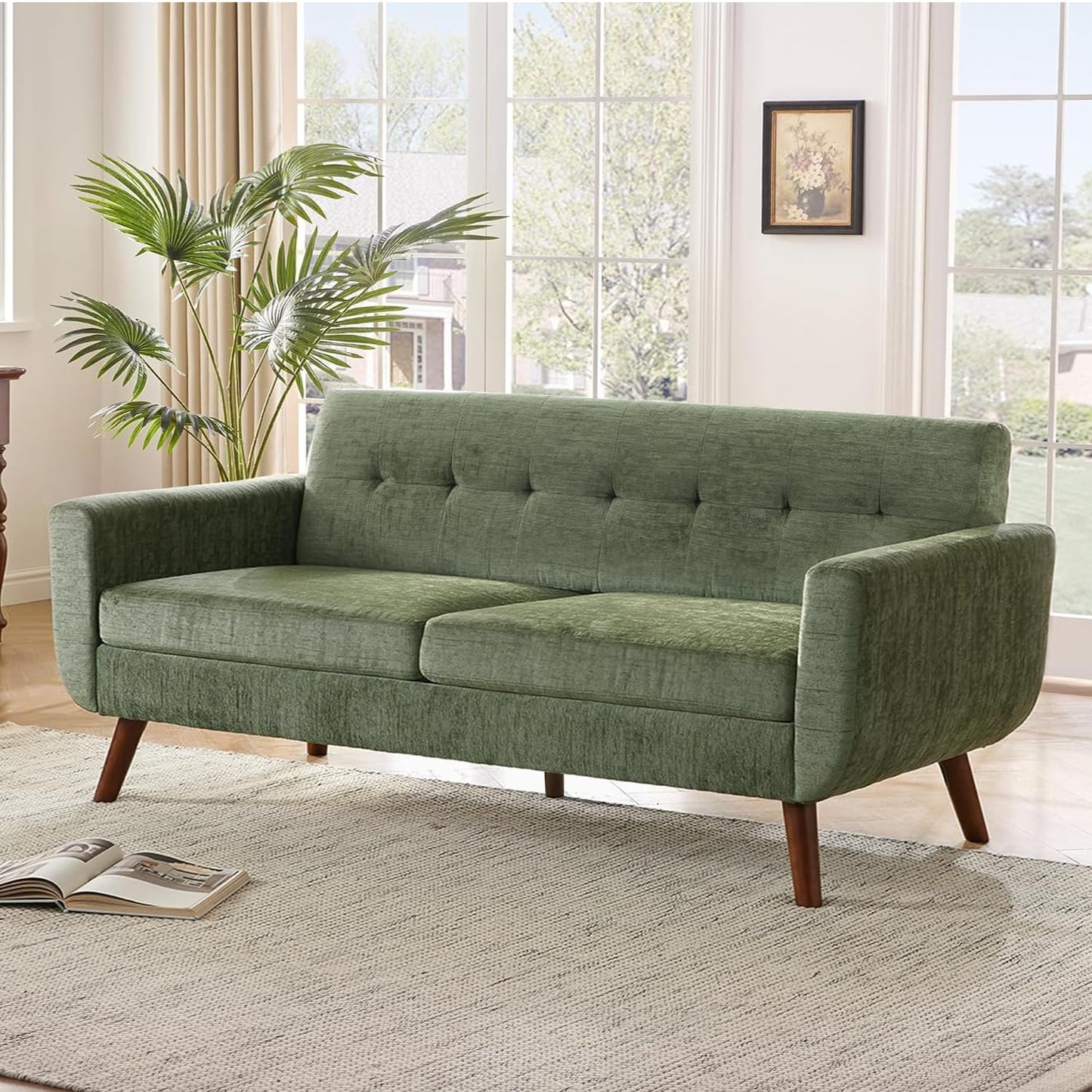 Tbfit 65" W Loveseat Sofa, Mid Century Modern Love Seat Couches for Living Room, Button Tufted Upholstered Small Couch for Bedroom, Solid and Easy to Install Love Seats Furniture, Grey