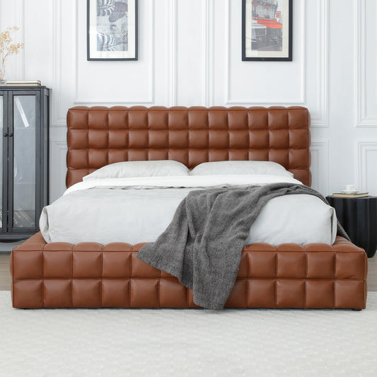 Woodpeckers Furniture And Mattress Livia Vegan Leather Upholstered Bed Frame (Brown, King)