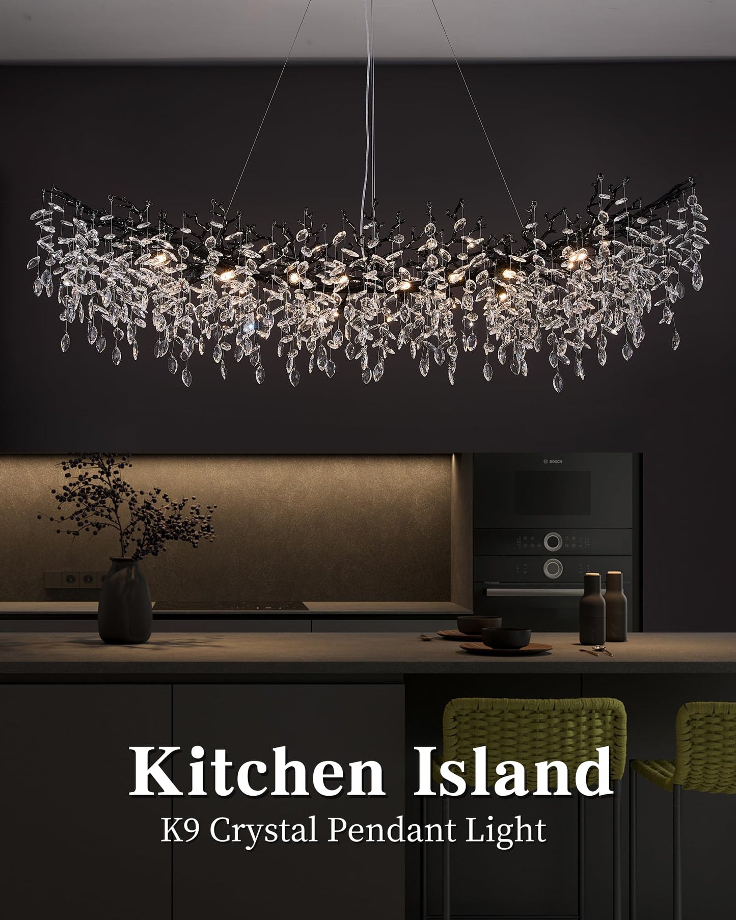 Modern Tree Branch Crystal Chandelier Luxury Silver Crystal Pendant Lighting 18" Contemporary 6-Light Chandeliers for Dining Room Kitchen Bedroom Living Room
