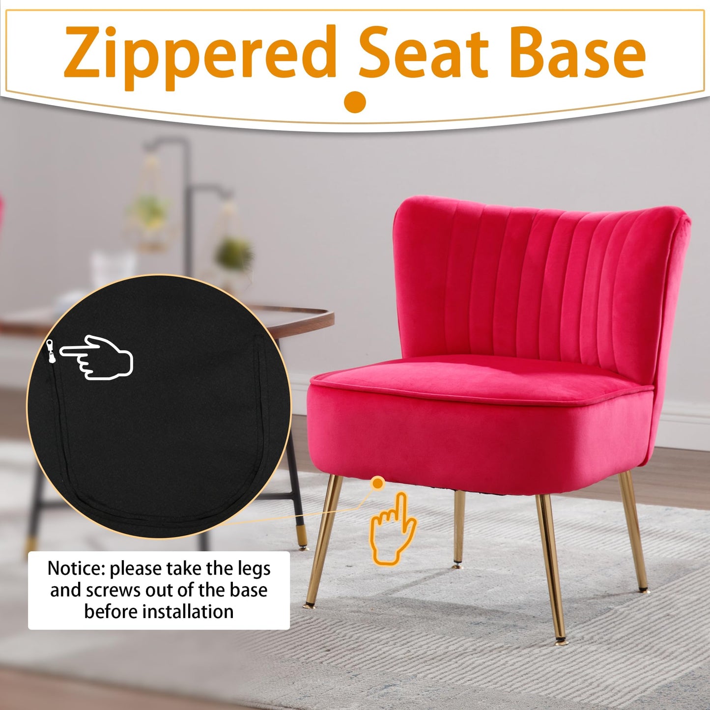 ABET Accent Chairs Set of 2, Velvet Armless Living Room Chairs with Tufted Wingback Thicken Cushion Gold Metal Legs, Comfy Upholstered Side Chairs Slipper Chairs Club Chairs for Bedroom, Beige