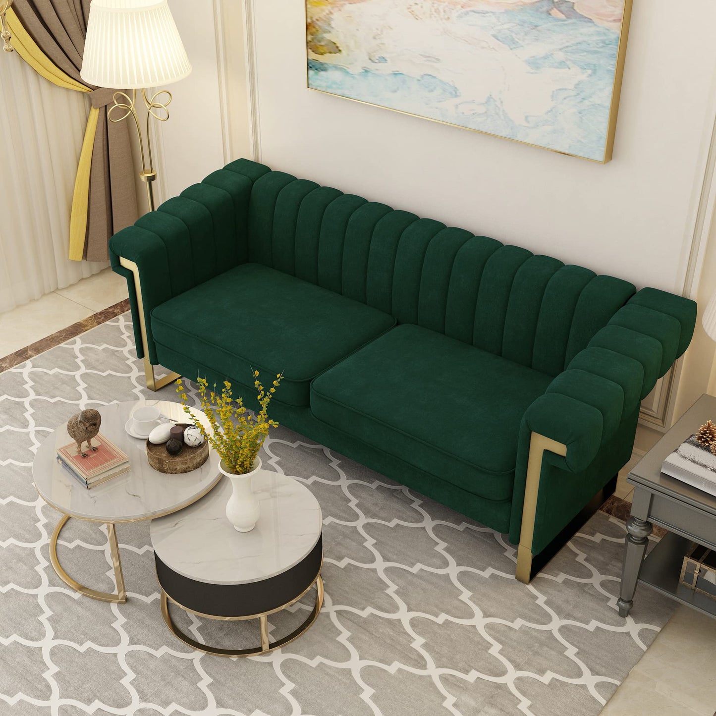83'' Velvet Couches for Living Room 3-Seater Comfy Sofas Upholstered Modern Couch for Small Spaces Apartment (Cracker Khaki)