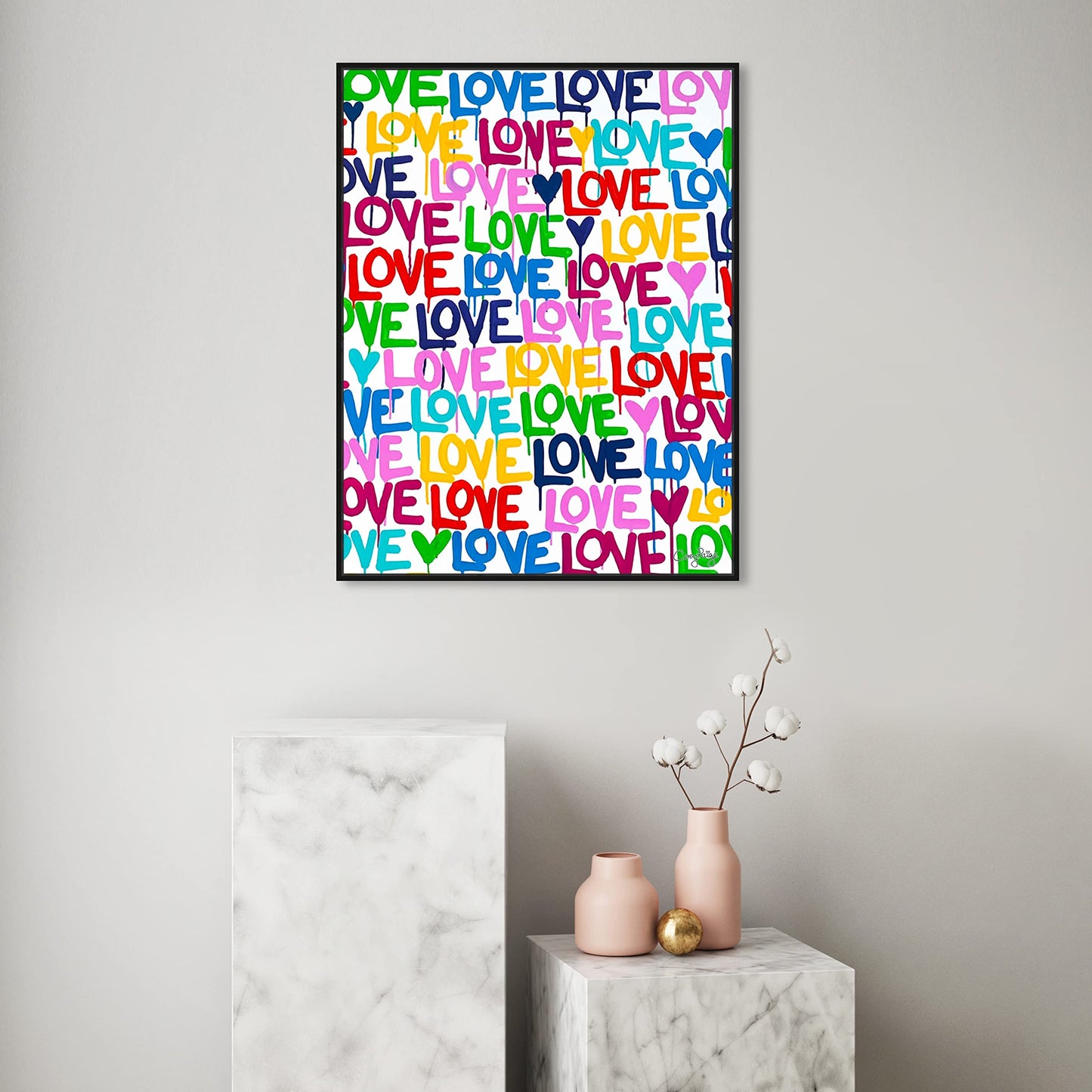 The Oliver Gal Artist Co. Abstract Modern Canvas Wall Art Corey Paige - Drippy Love Living Room Bedroom and Bathroom Home Decor 36 in x 45 in Blue and Pink, Gold Frame