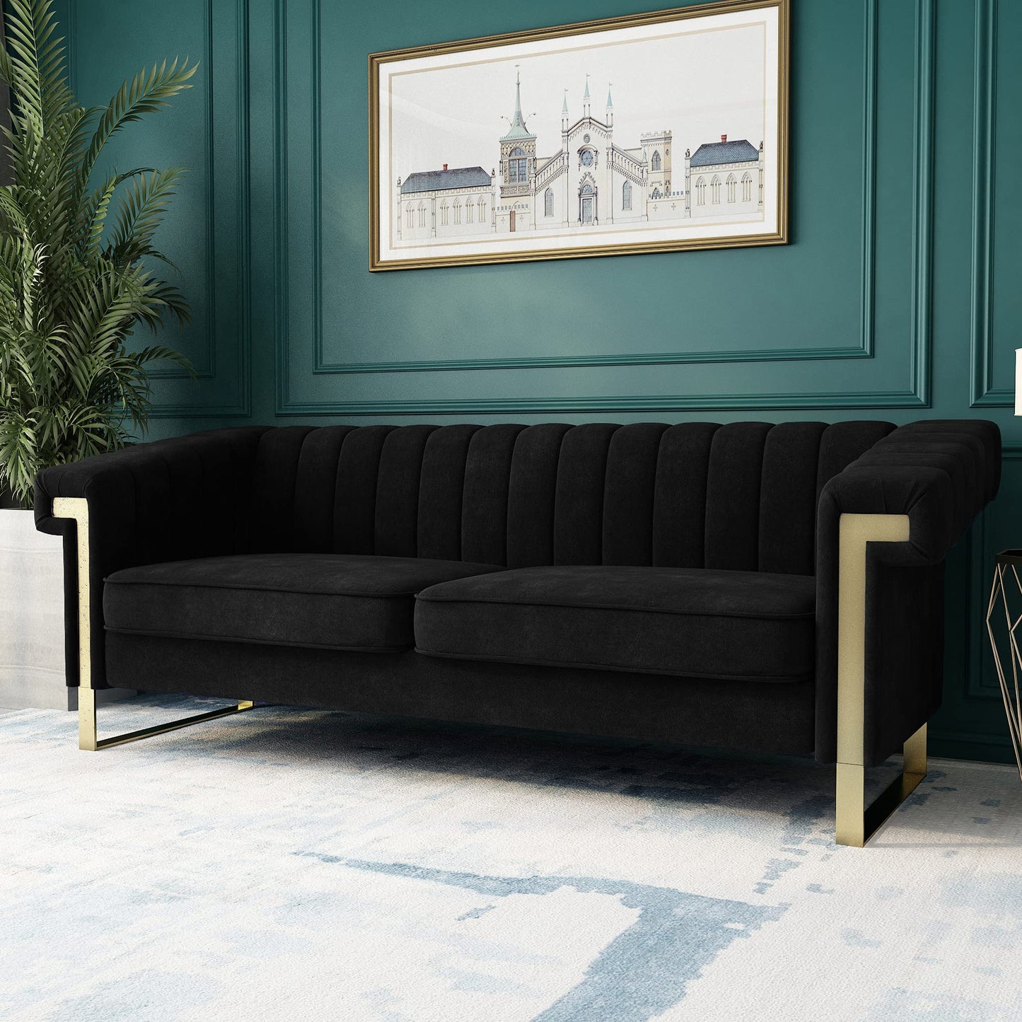 83'' Velvet Couches for Living Room 3-Seater Comfy Sofas Upholstered Modern Couch for Small Spaces Apartment (Cracker Khaki)
