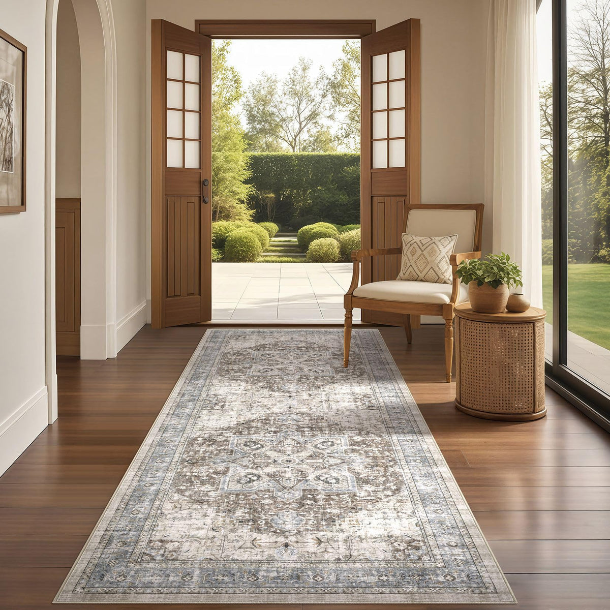 Tortania Area Rug Living Room Rugs - 9x12 Washable Boho Rug Vintage Oriental Distressed Farmhouse Large Thin Indoor Carpet for Living Room Bedroom Under Dining Table Home Office - Salmon/Azure