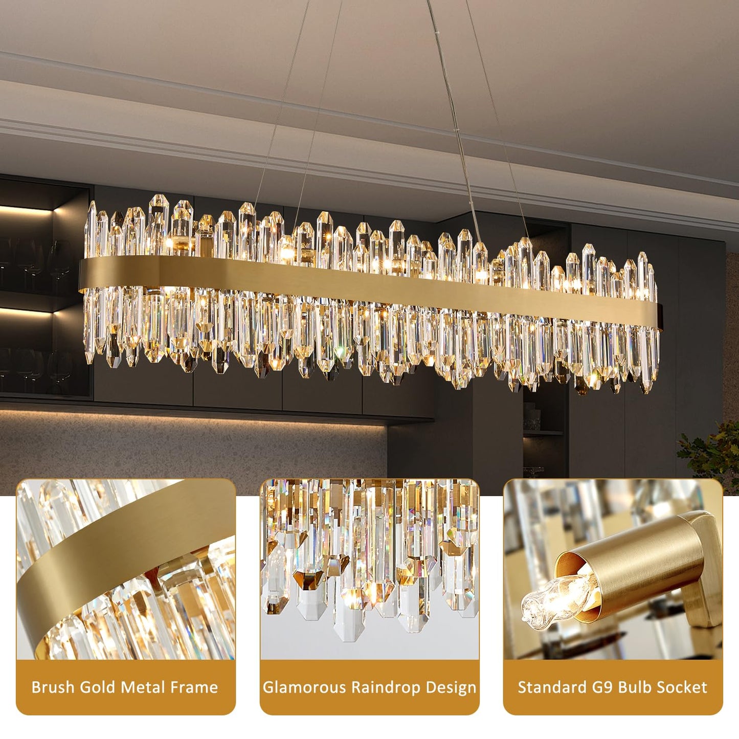 Gold Modern Oval Crystal Chandelier, 16-Lights Luxury Chandeliers Modern 2-Tiers K9 Crystal Chandelier Pendant, Light Fixture G9 Lights for Dining Living Room Entryway Kitchen Dia 23 inch
