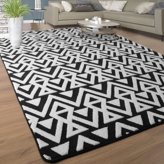 Ompaa Ultra Soft Geometric Bedroom Rugs Memory Foam Carpet, Black 7 x 10 Feet Large, Cozy Area Rugs for Living Room Couch Dorm Bedside Kids Girls Teens Room Nursery Decor Floor Mat