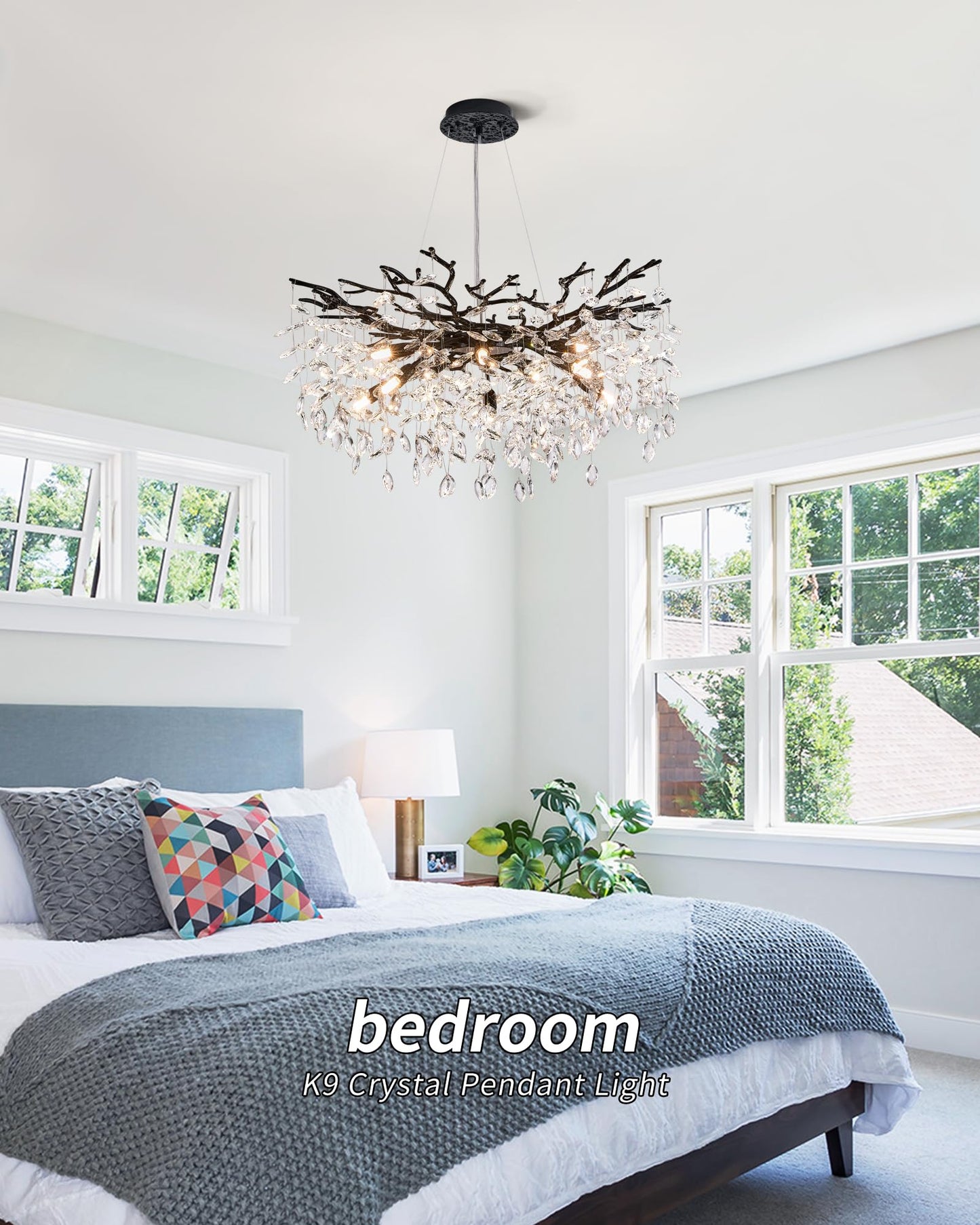 Modern Tree Branch Crystal Chandelier Luxury Silver Crystal Pendant Lighting 18" Contemporary 6-Light Chandeliers for Dining Room Kitchen Bedroom Living Room