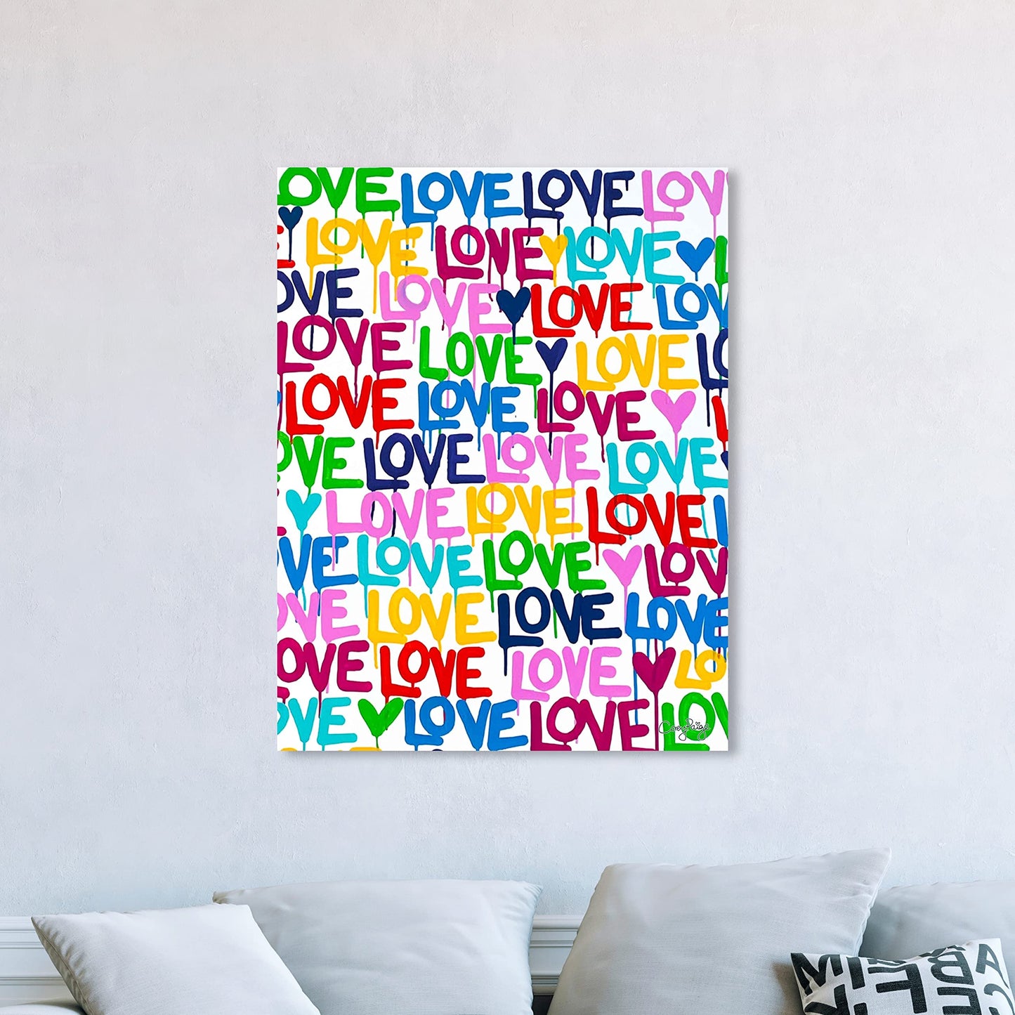 The Oliver Gal Artist Co. Abstract Modern Canvas Wall Art Corey Paige - Drippy Love Living Room Bedroom and Bathroom Home Decor 36 in x 45 in Blue and Pink, Gold Frame