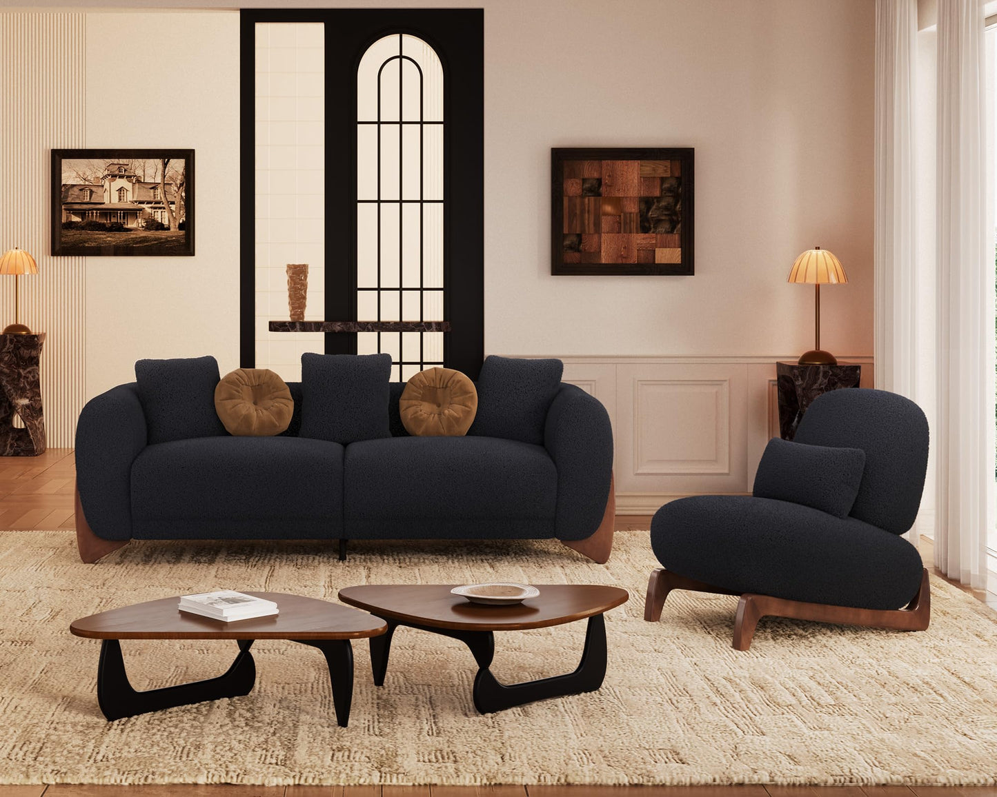 Morden Fort Modern Cloud Couch - 3 Seater Sherpa Boucle Sofa with Wood Legs, Ultra-Thick High Resilience Cushion with 3 Matching Pillows Upholstered Comfy Couch Sofa for Living Room - Off White