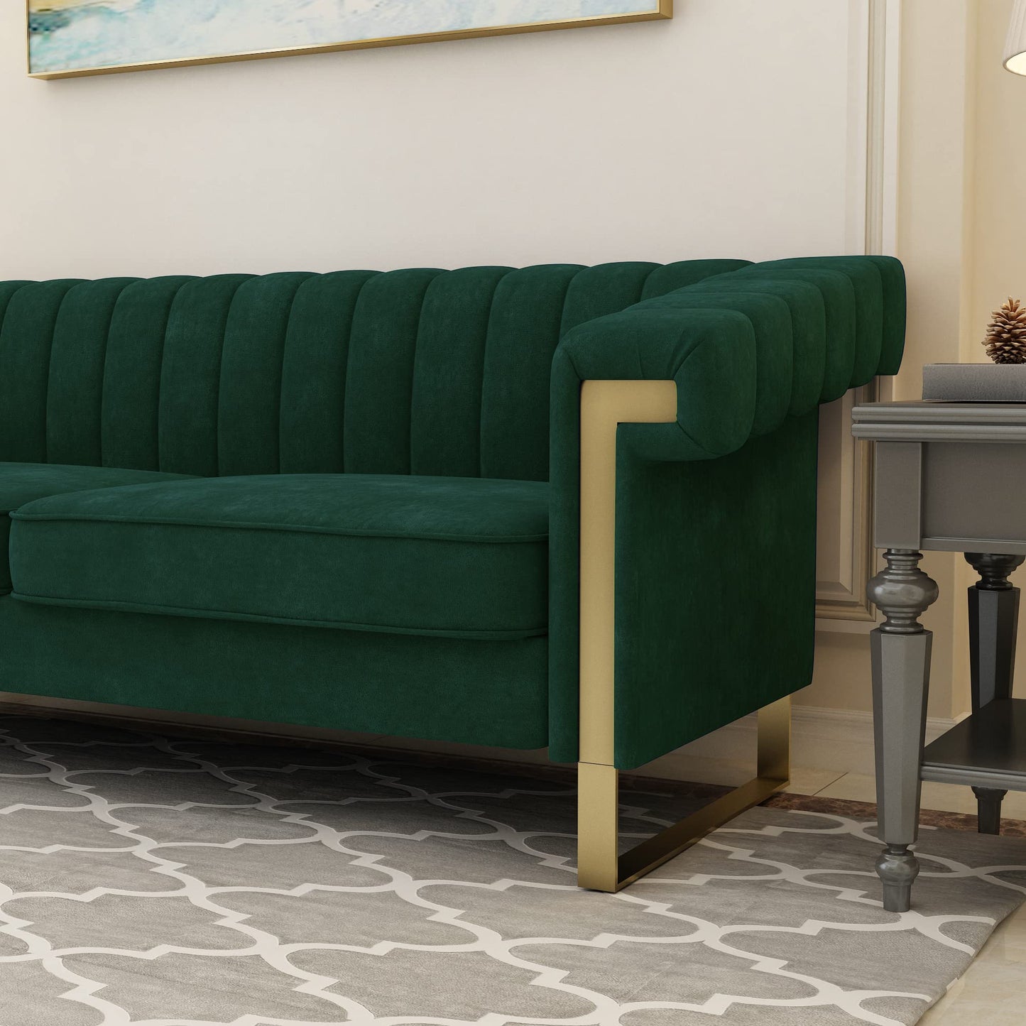 83'' Velvet Couches for Living Room 3-Seater Comfy Sofas Upholstered Modern Couch for Small Spaces Apartment (Cracker Khaki)