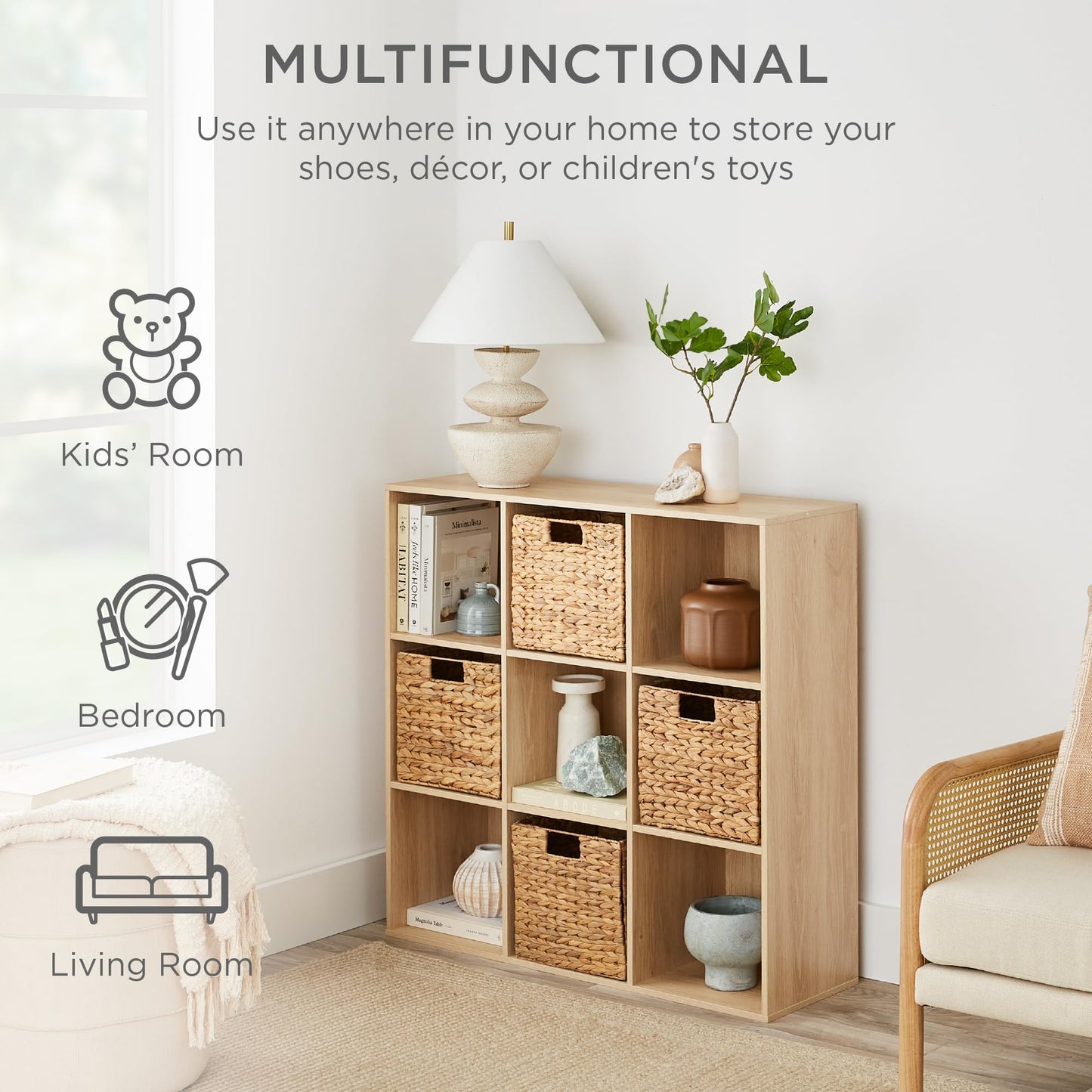 Best Choice Products 9-Cube Storage Organizer, 11in Shelf Opening, Bookcase, Display Shelf, Customizable w/ 3 Removable Back Panels - Walnut